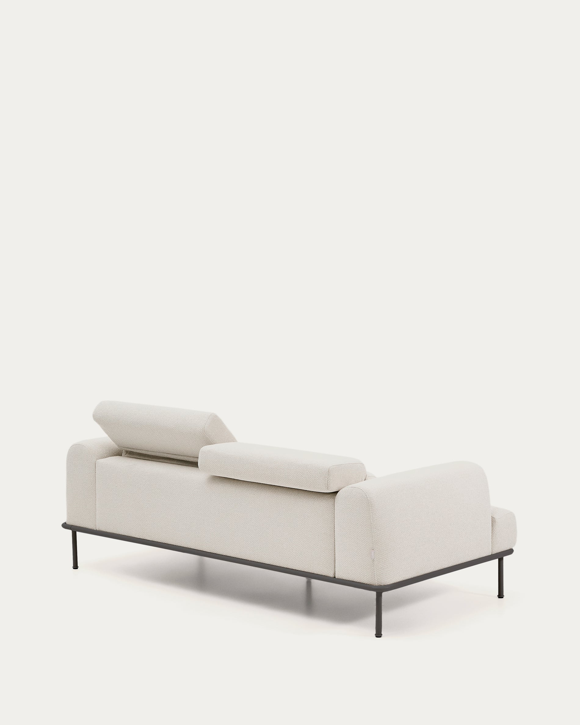 Aurum 3-seater sofa in ecru chenille with reclining headrest and matte grey metal base 234cm FSC Mix Credit - Product View