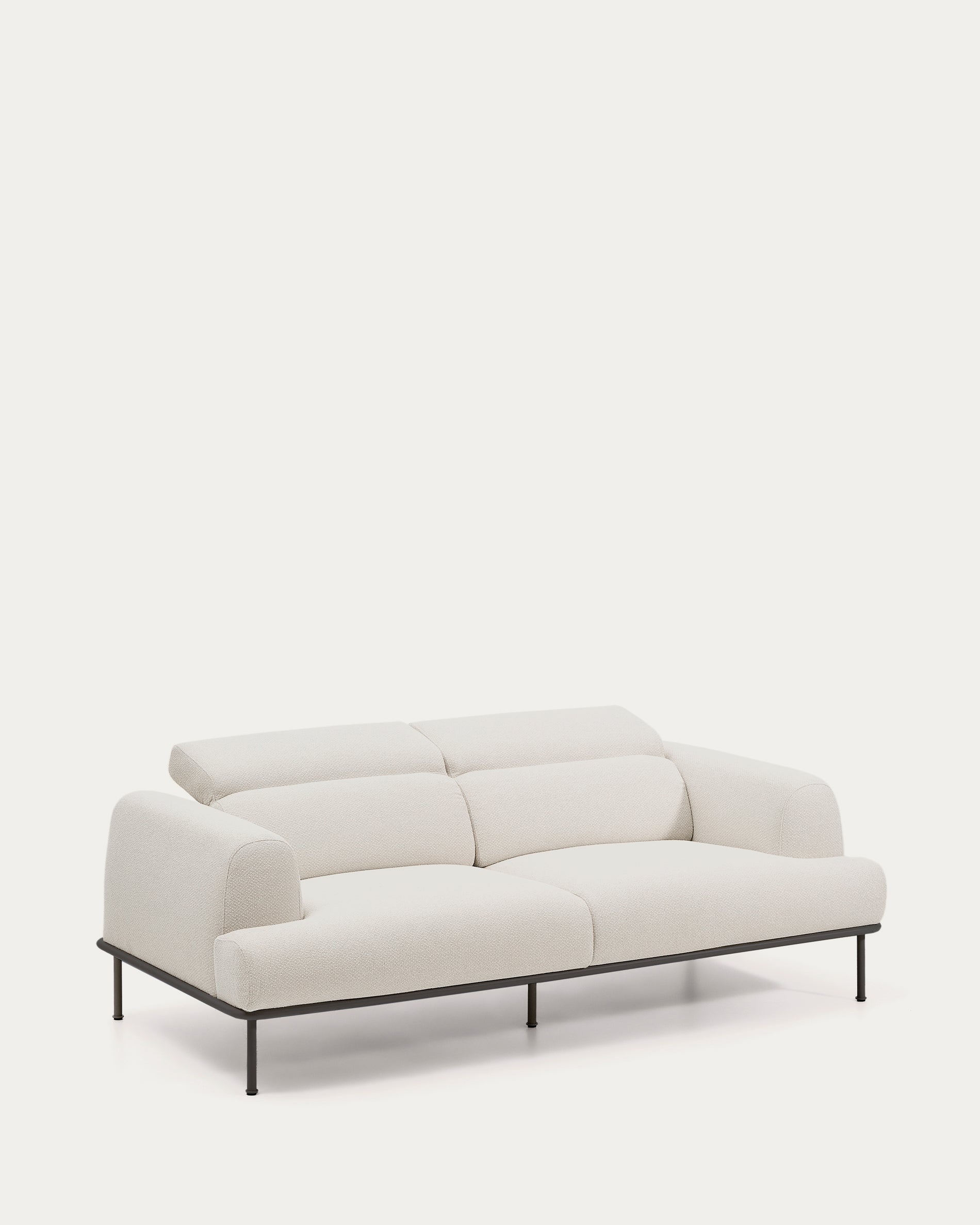 Aurum 3-seater sofa in ecru chenille with reclining headrest and matte grey metal base 234cm FSC Mix Credit - Product View