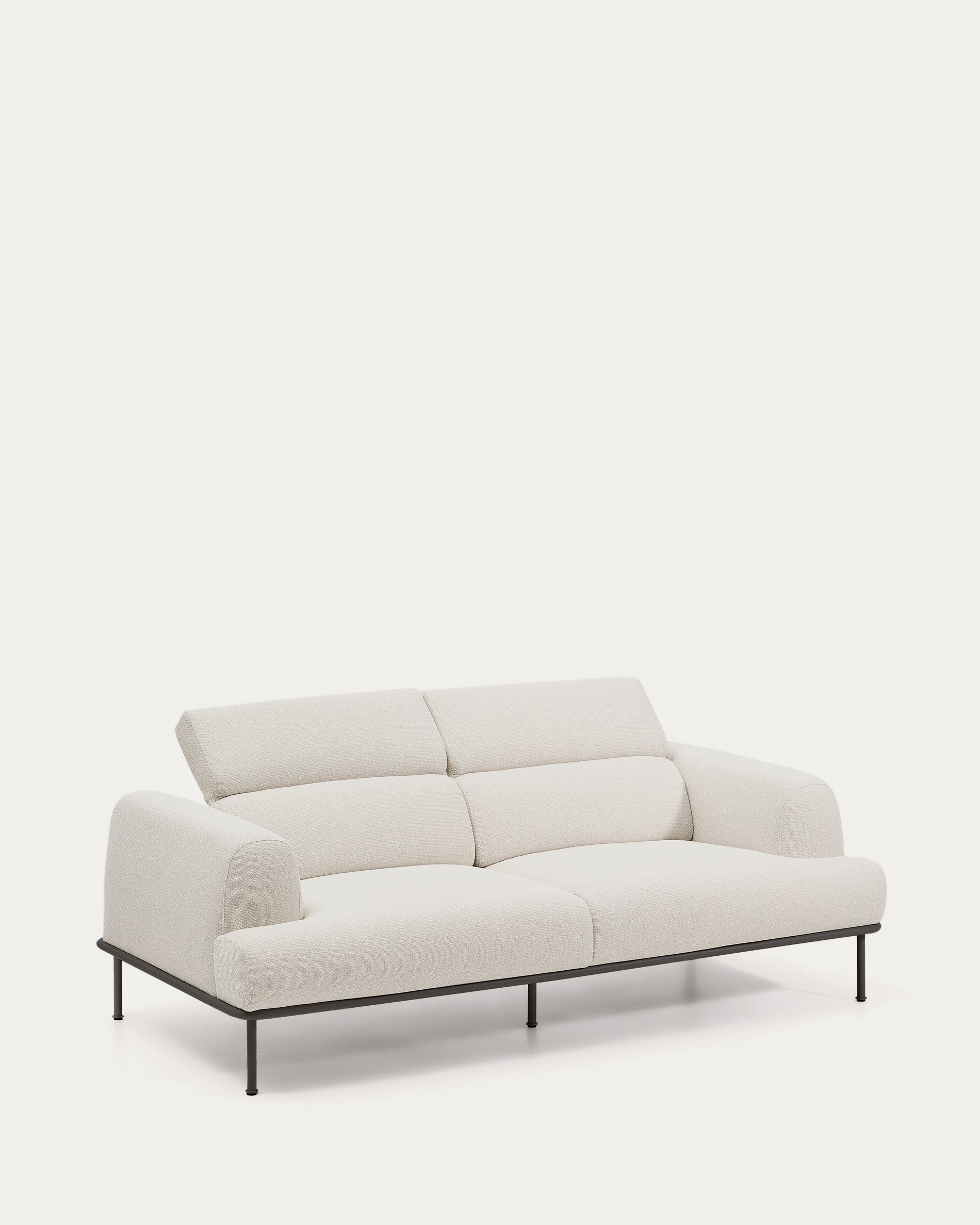 Aurum 3-seater sofa in ecru chenille with reclining headrest and matte grey metal base 234cm FSC Mix Credit - Product View
