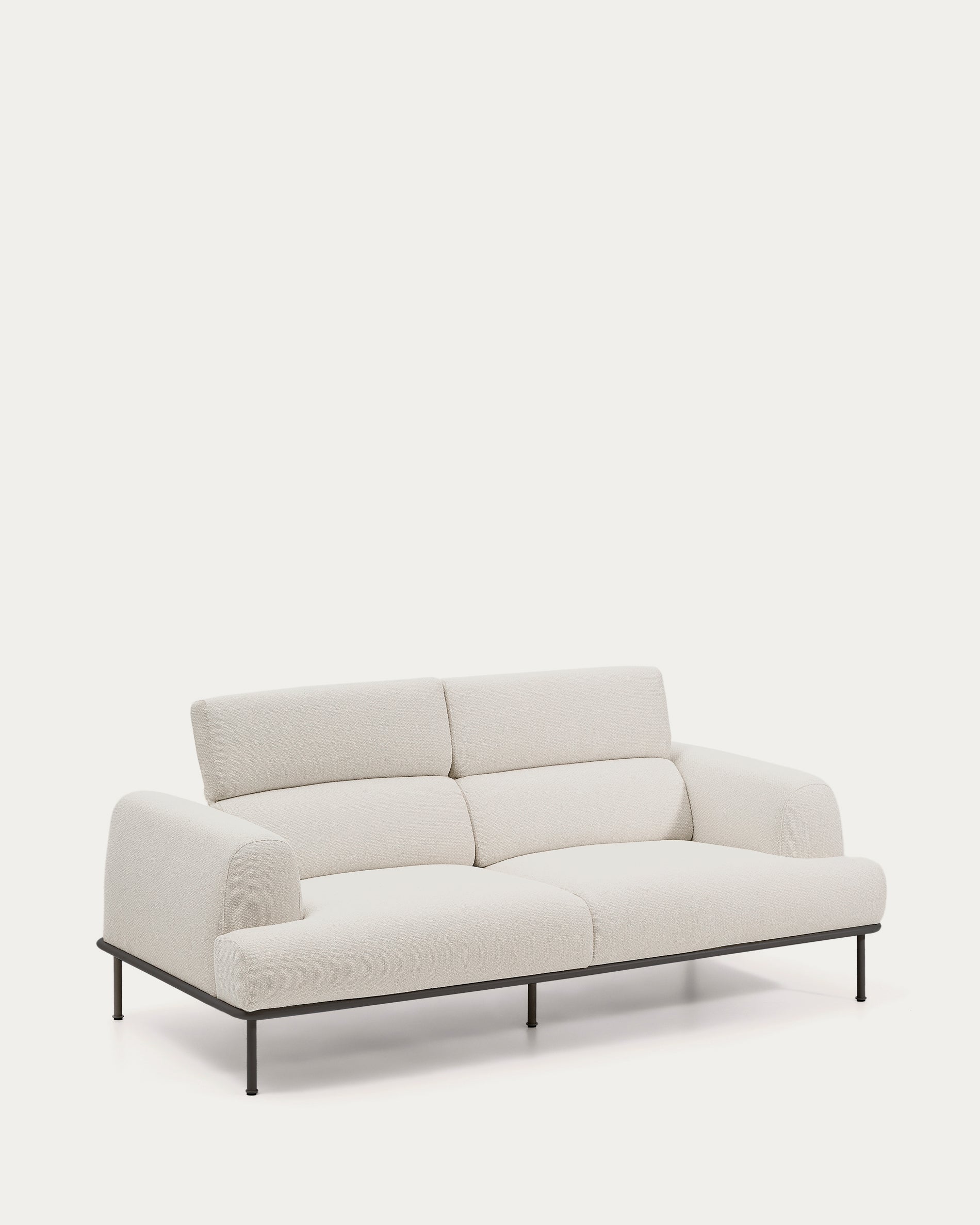 Aurum 3-seater sofa in ecru chenille with reclining headrest and matte grey metal base 234cm FSC Mix Credit - Product View