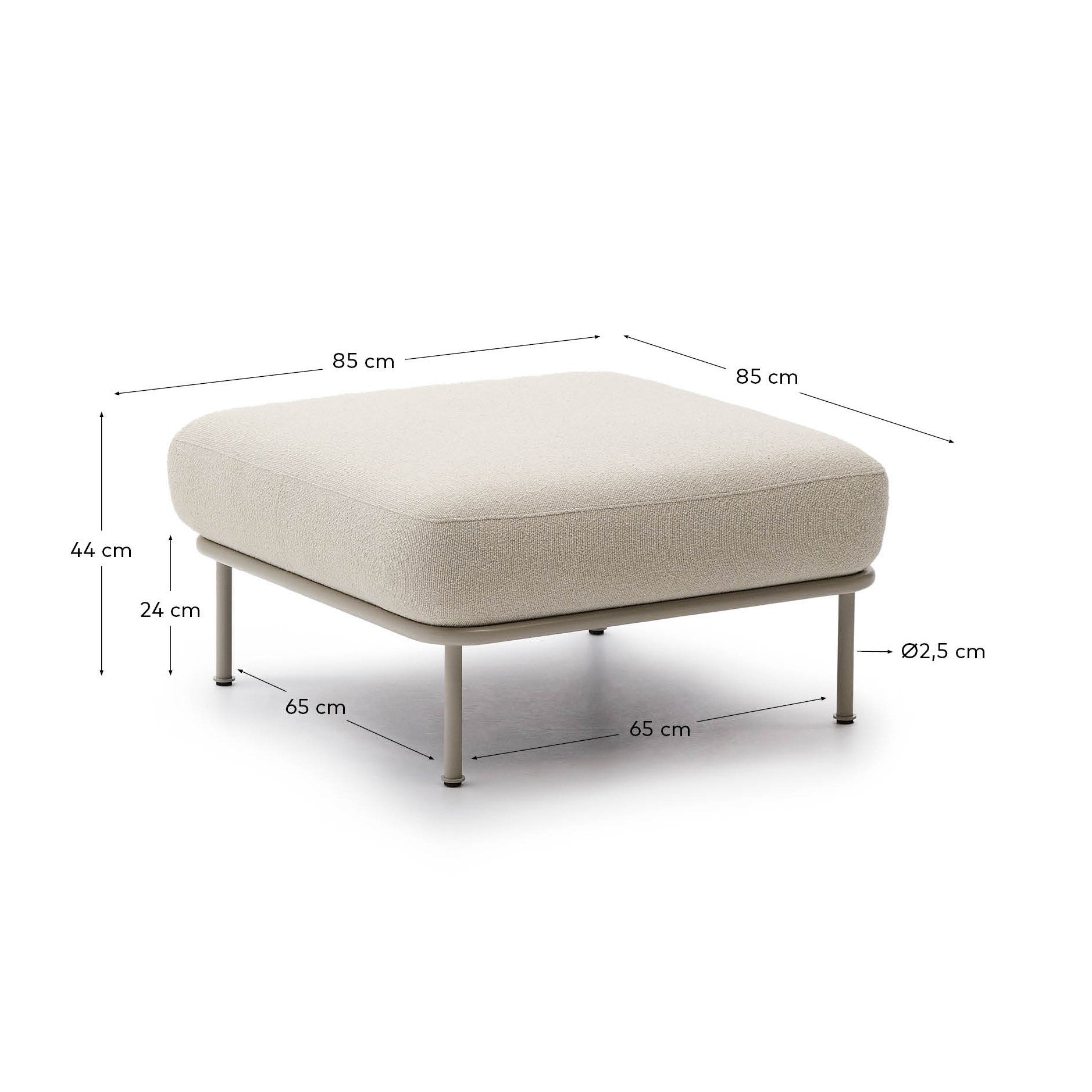 Aurum ecru chenille footrest with matte beige metal base 85 x 85cm FSC Mix Credit - Measurements
