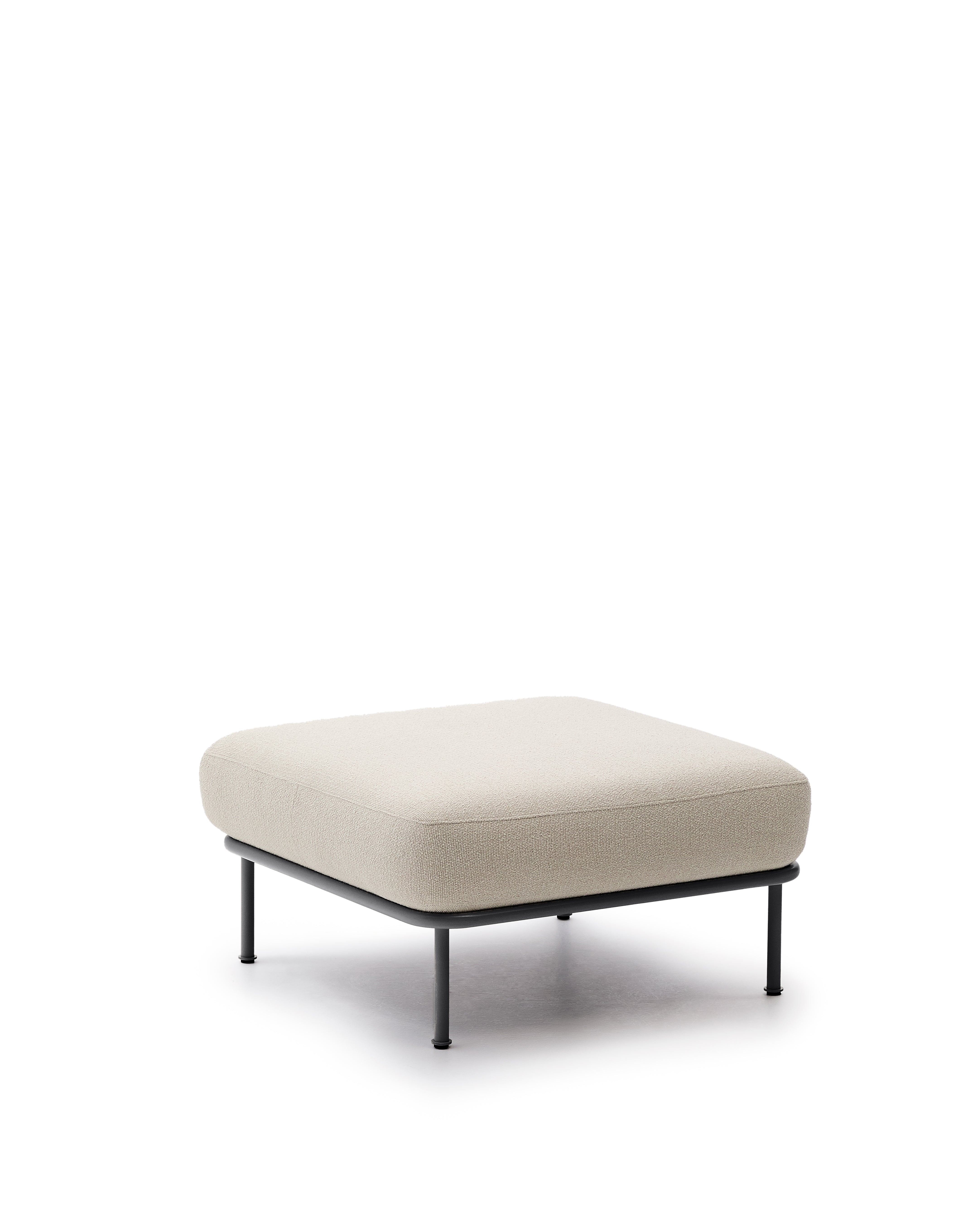 Aurum ecru chenille footrest with matte grey metal base 85 x 85cm FSC Mix Credit - Product Image