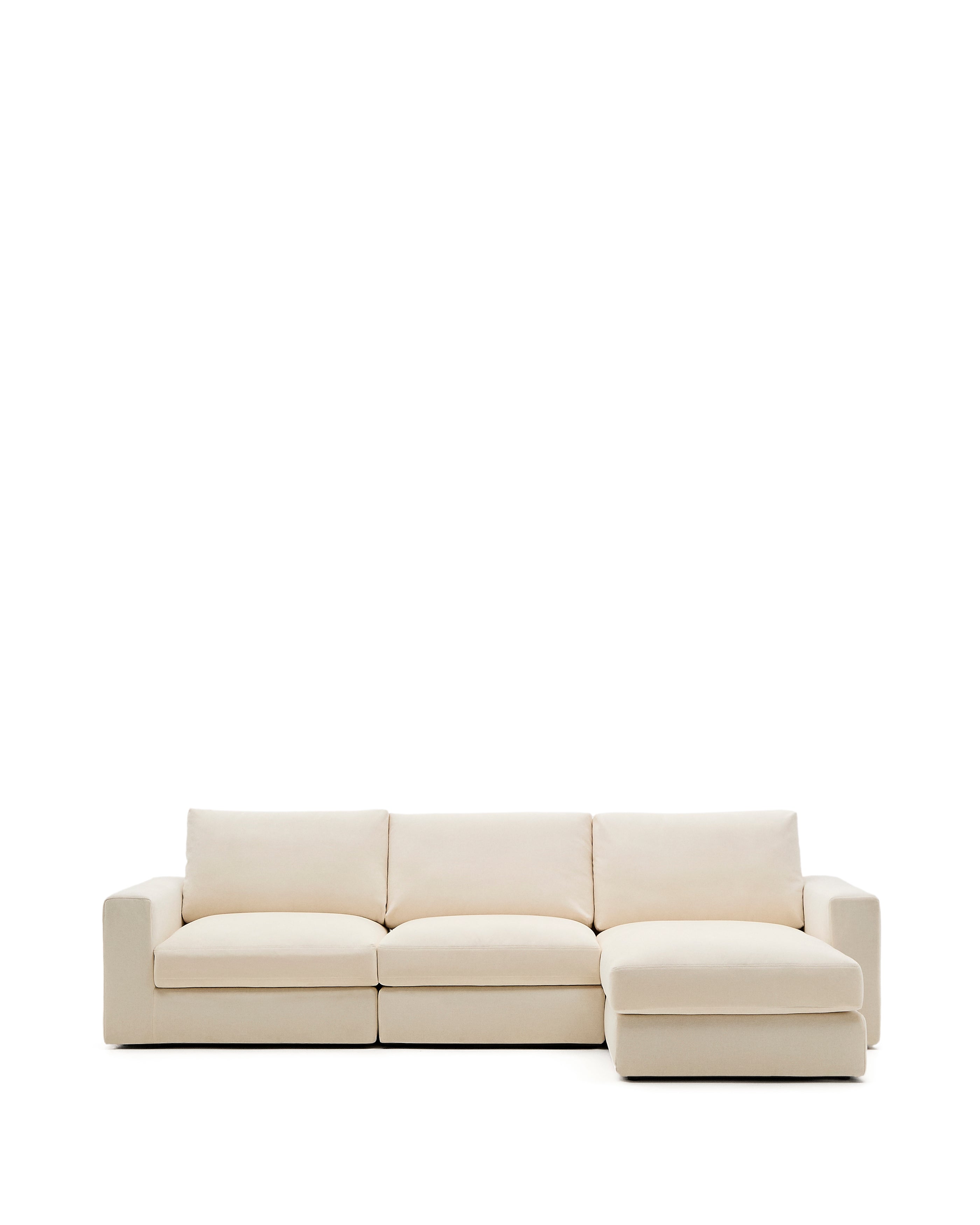 Alea ecru chenille 4-seater modular sofa with right chaise longue and removable cover 310cm - Product Image