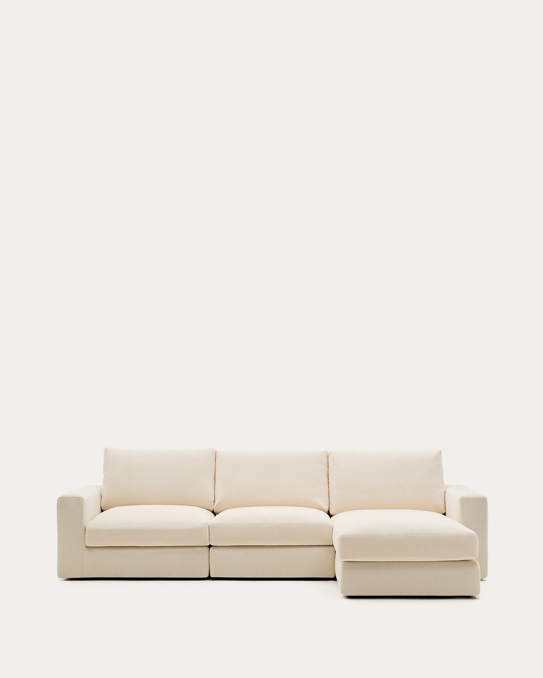 Alea ecru chenille 4-seater modular sofa with right chaise longue and removable cover 310cm - Product View