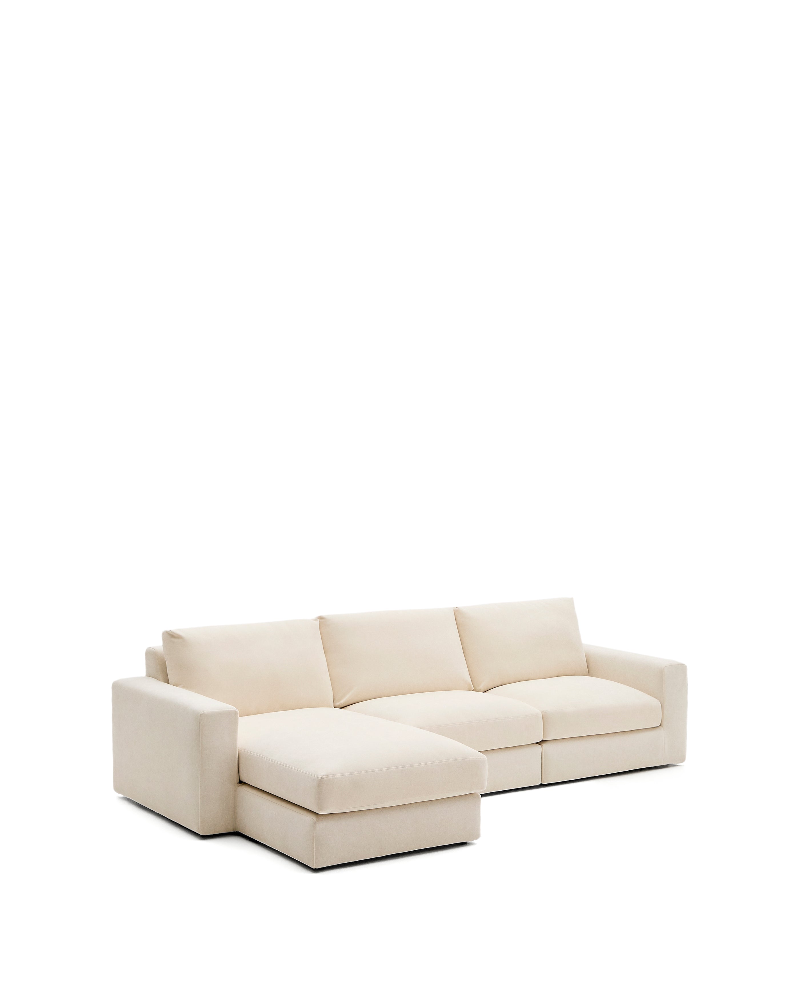 Alea ecru chenille 4-seater modular sofa with left chaise longue and removable cover 310cm - Product Image