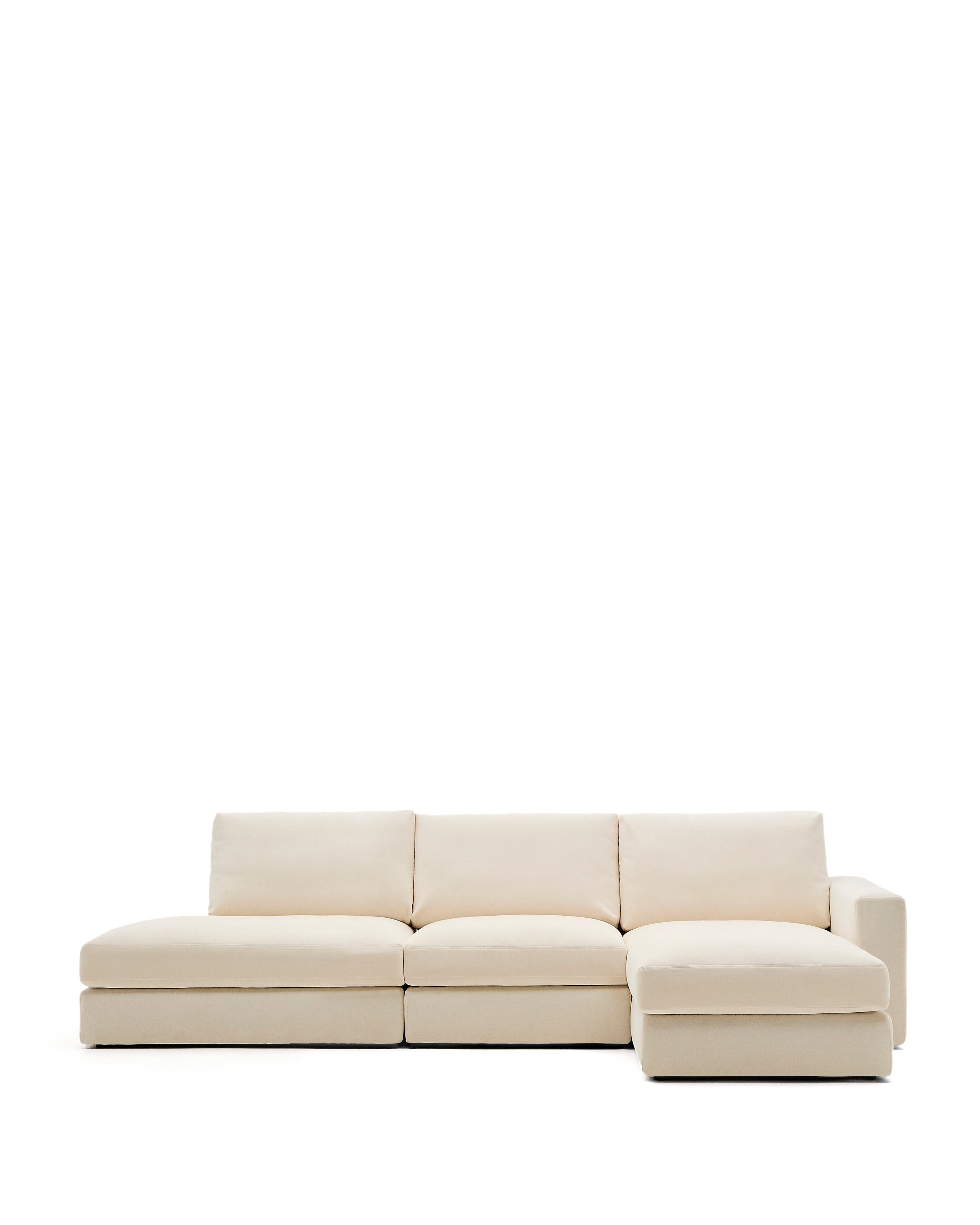 Alea ecru chenille 5-seater modular sofa with right chaise longue and removable cover 340cm - Product Image