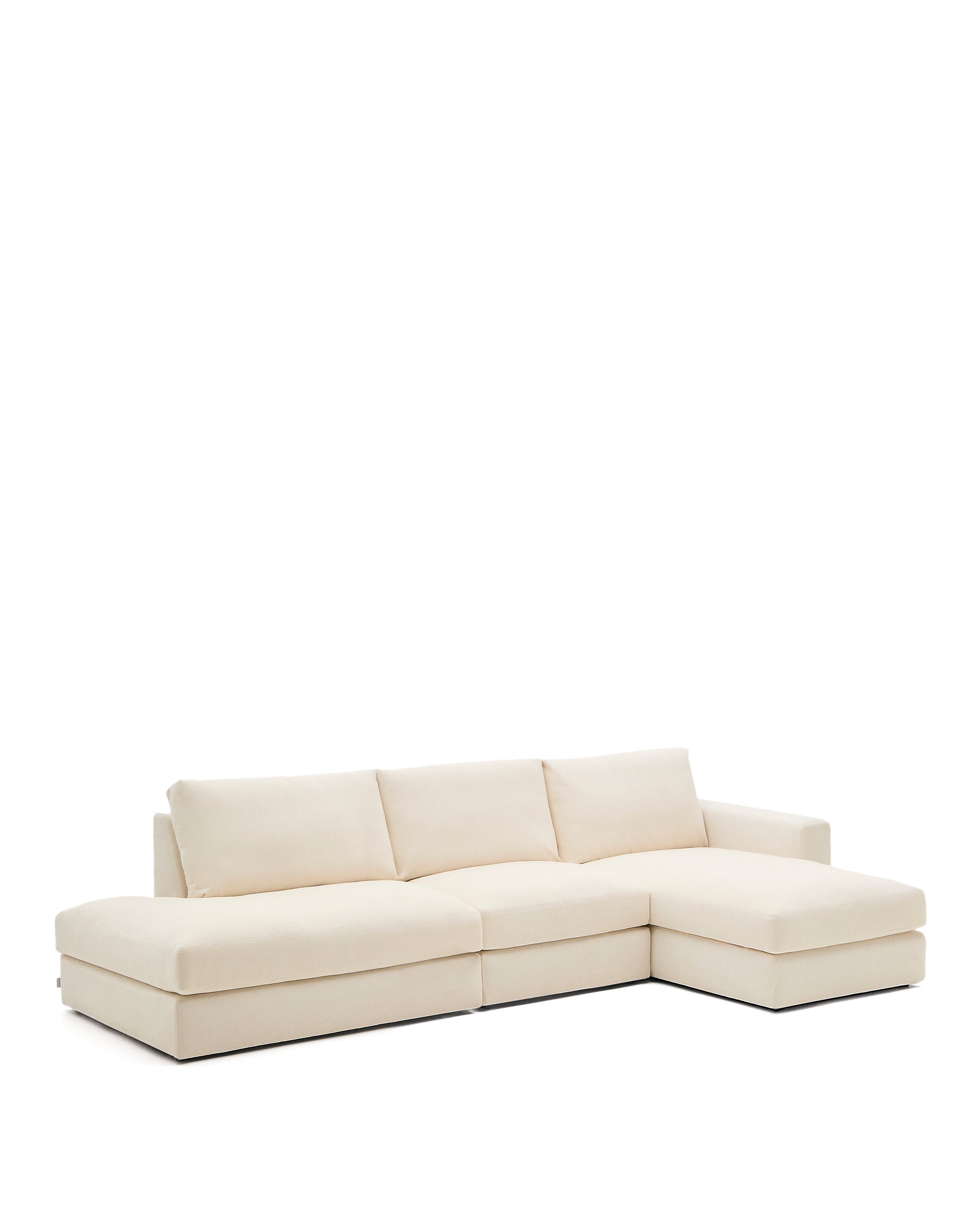 Alea ecru chenille 5-seater modular sofa with right chaise longue and removable cover 340cm - Product Image