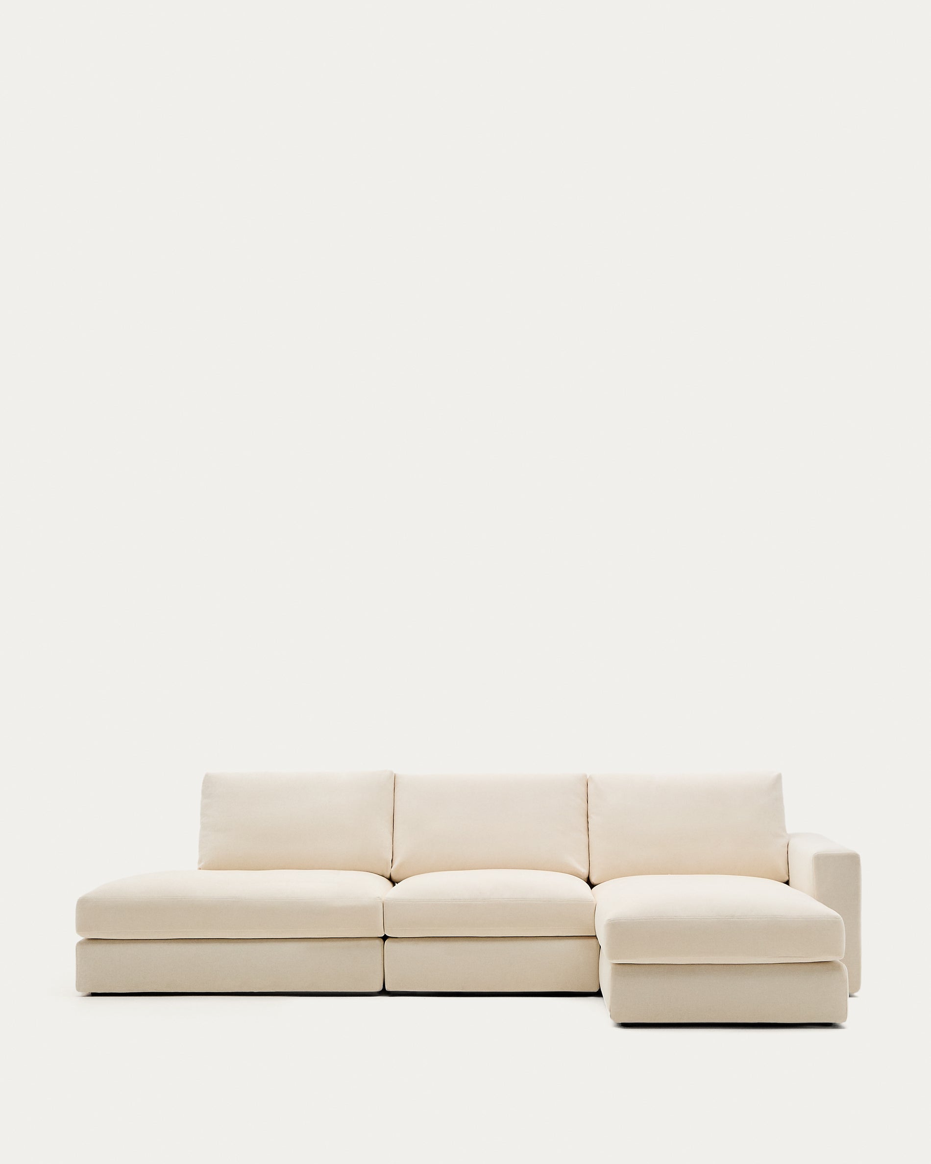 Alea ecru chenille 5-seater modular sofa with right chaise longue and removable cover 340cm - Product View