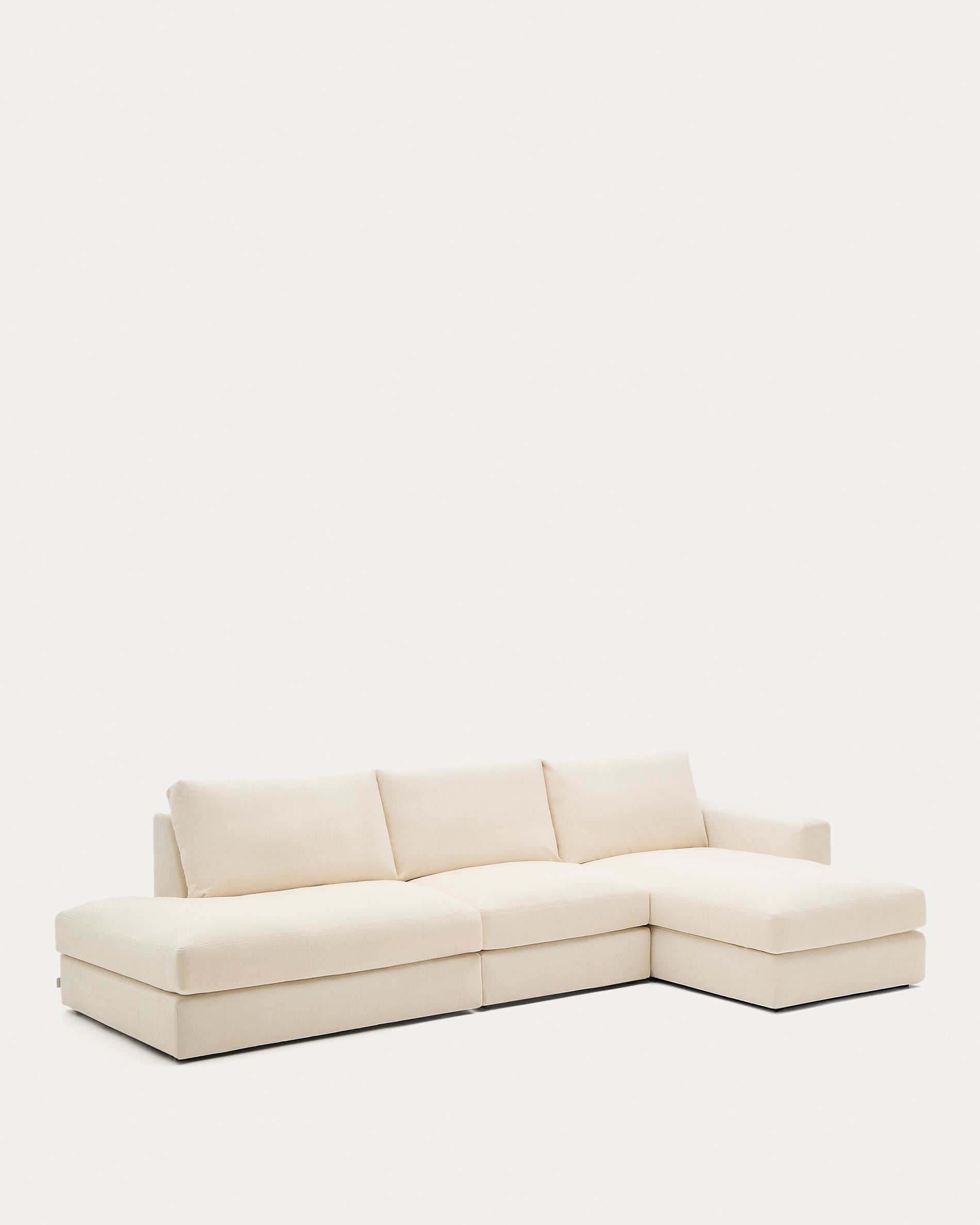 Alea ecru chenille 5-seater modular sofa with right chaise longue and removable cover 340cm - Product View