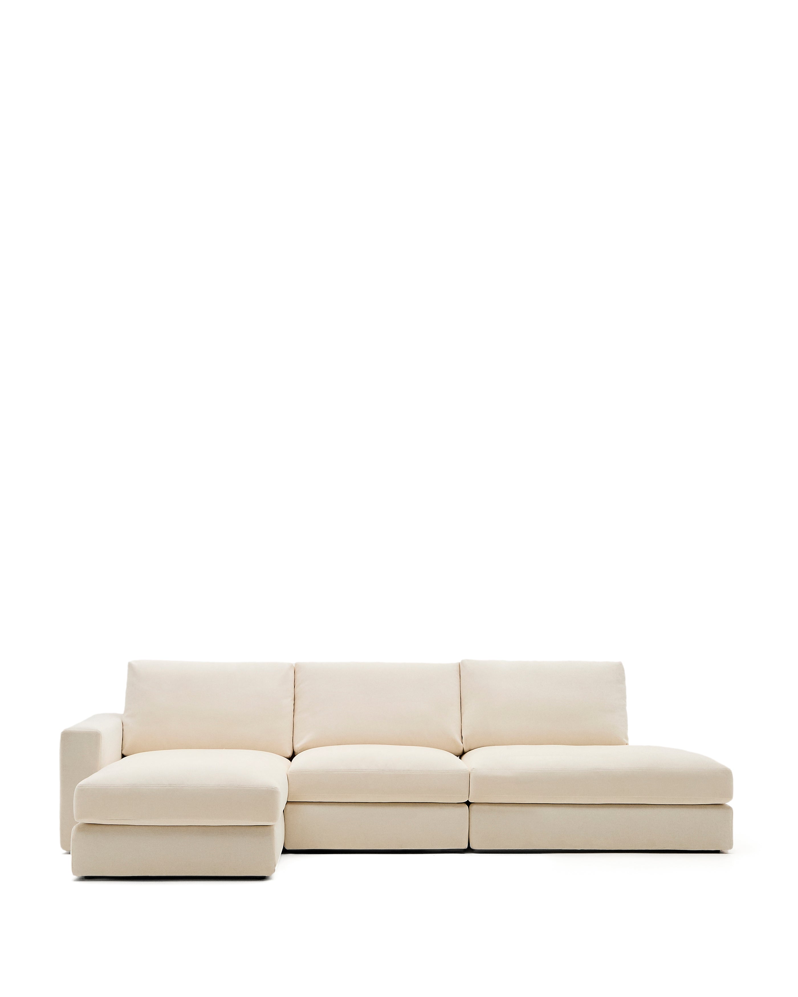 Alea ecru chenille 5-seater modular sofa with left chaise longue and removable cover 340cm - Product Image