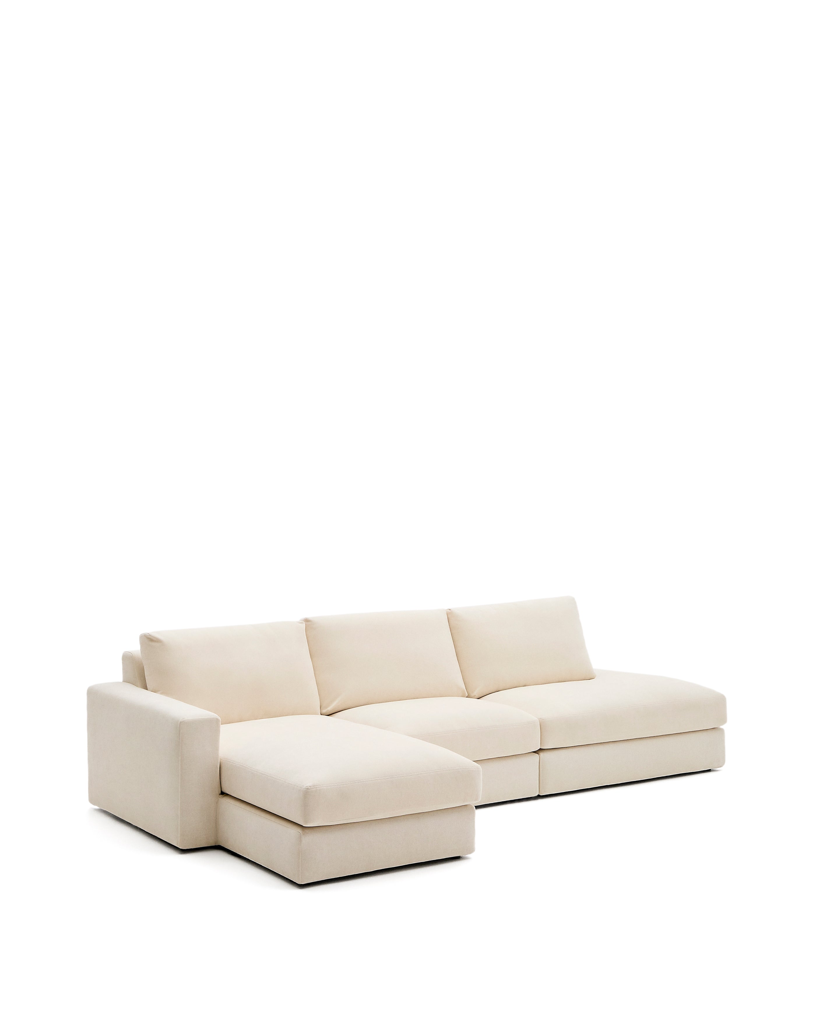 Alea ecru chenille 5-seater modular sofa with left chaise longue and removable cover 340cm - Product Image