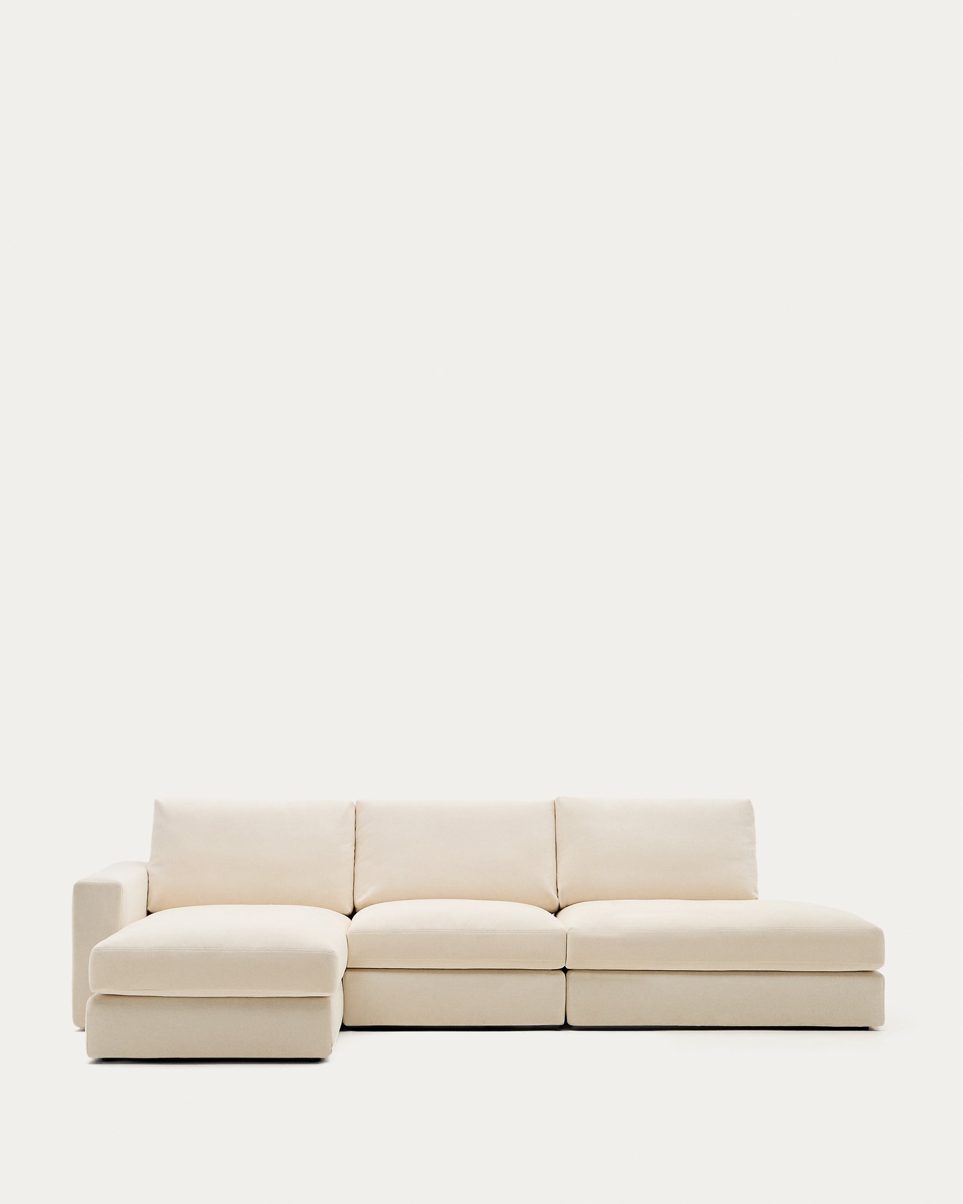 Alea ecru chenille 5-seater modular sofa with left chaise longue and removable cover 340cm - Product View