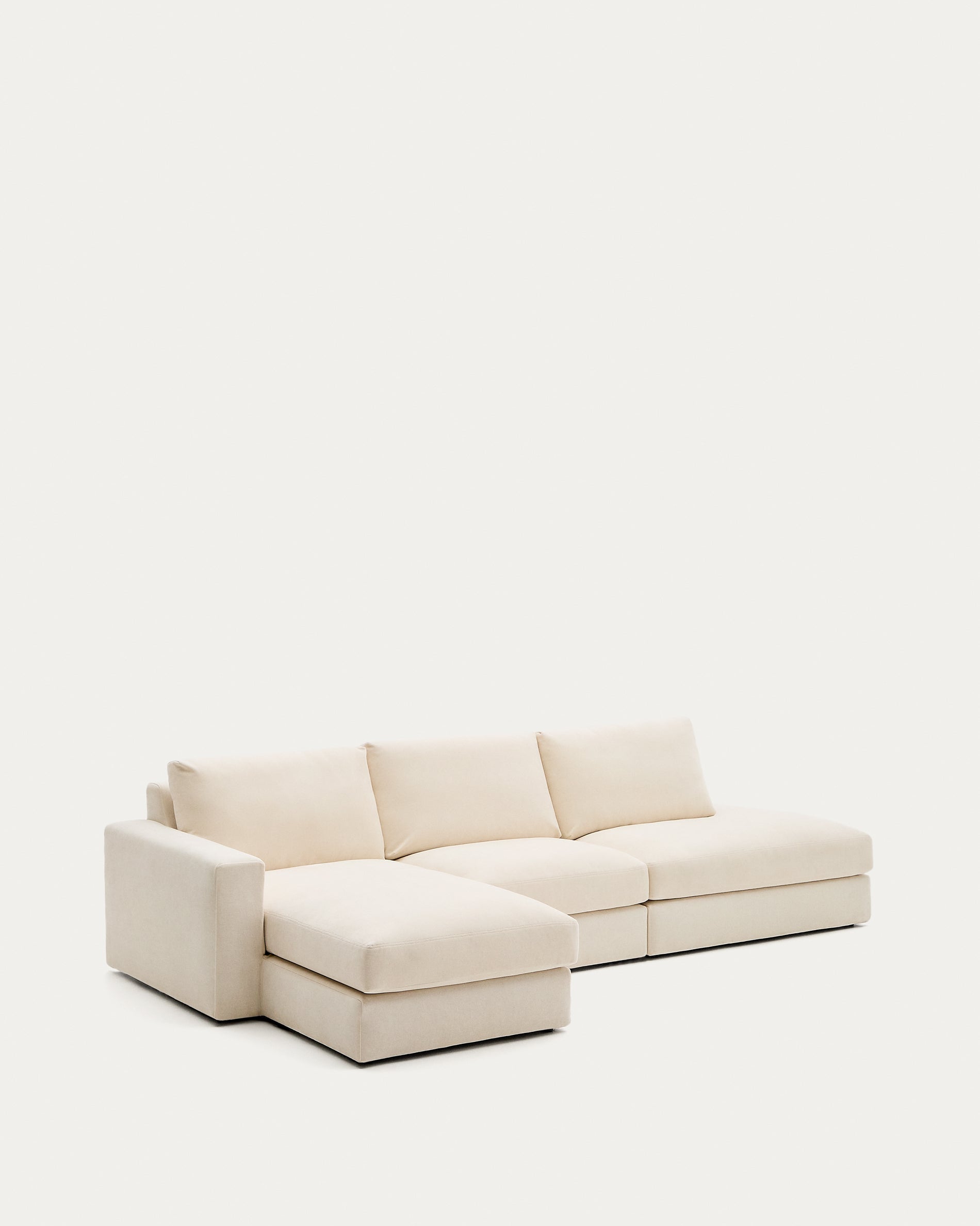 Alea ecru chenille 5-seater modular sofa with left chaise longue and removable cover 340cm - Product View