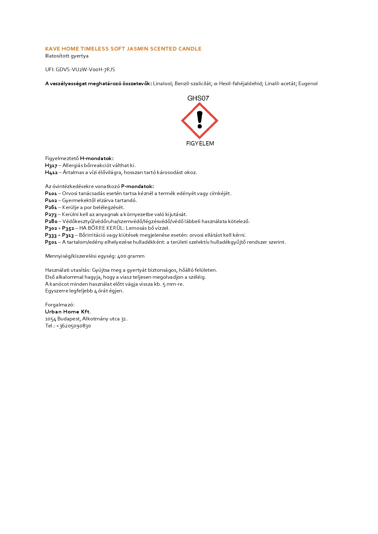 400g Soft Jasmin illatgyertya