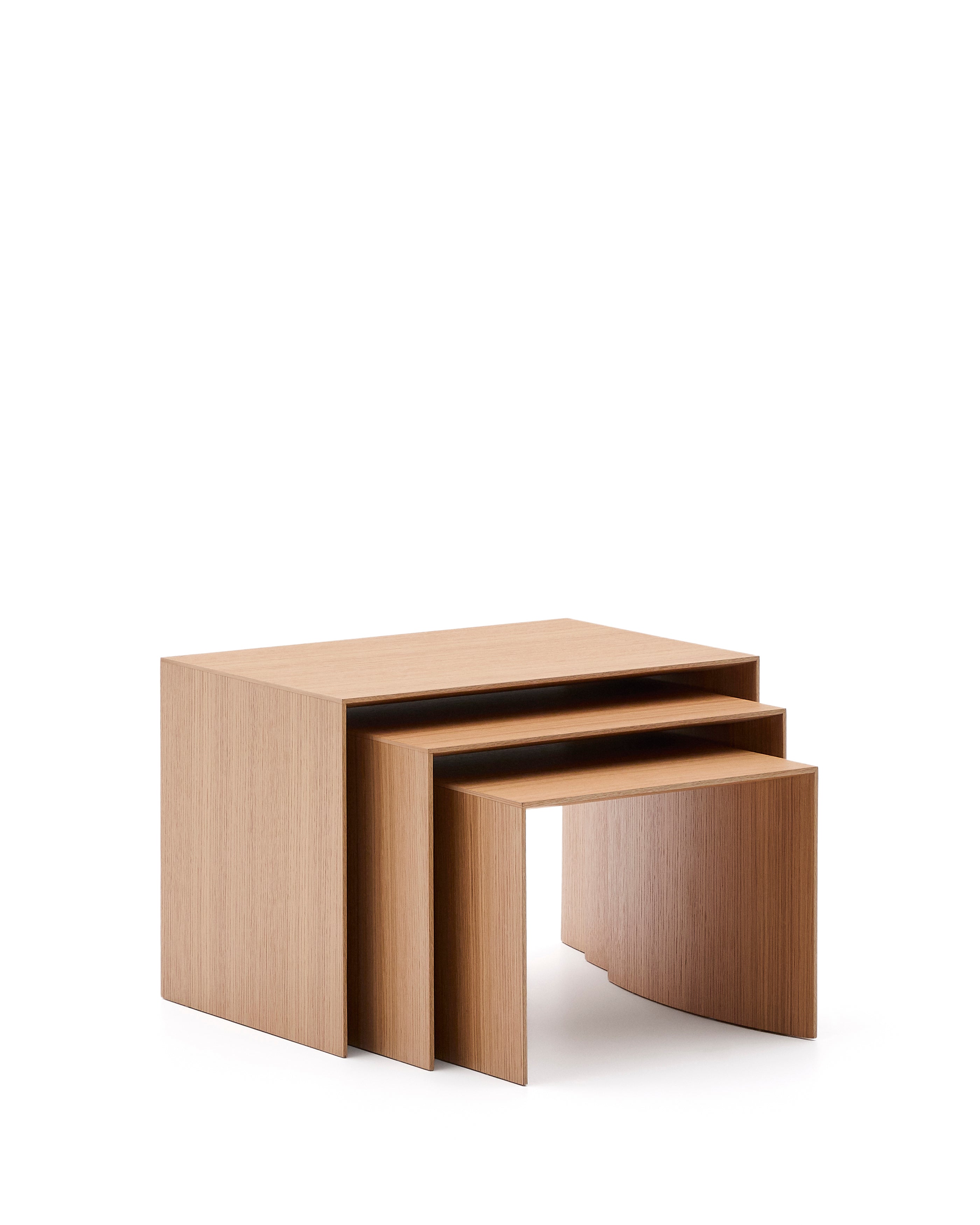 Litto set of 3 oak veneer nesting tables 60 x 40 / 51 x 36 / 42 x 31 cm - Product Image