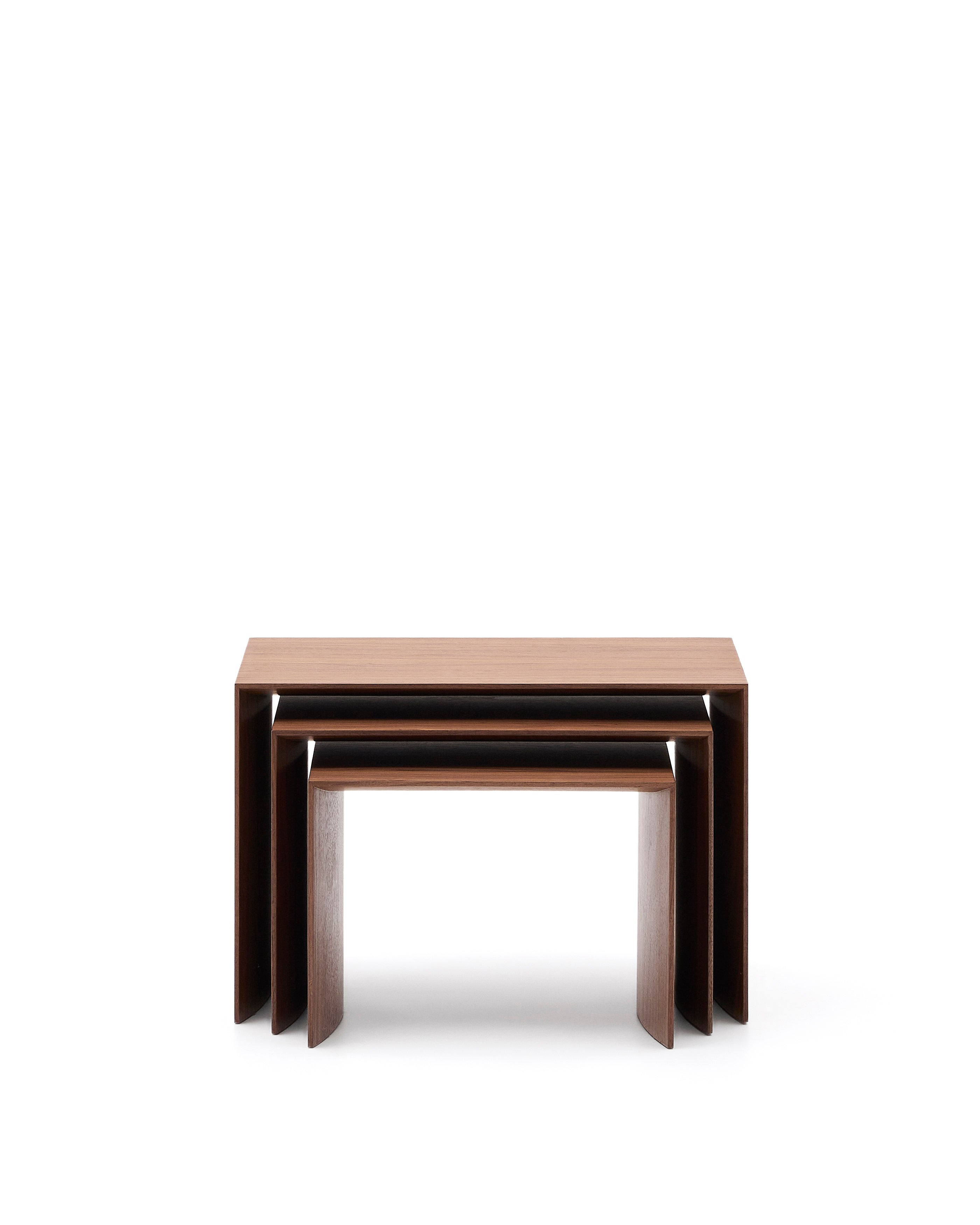 Litto set of 3 walnut veneer nesting tables 60 x 40 / 51 x 36 / 42 x 31 cm - Product Image