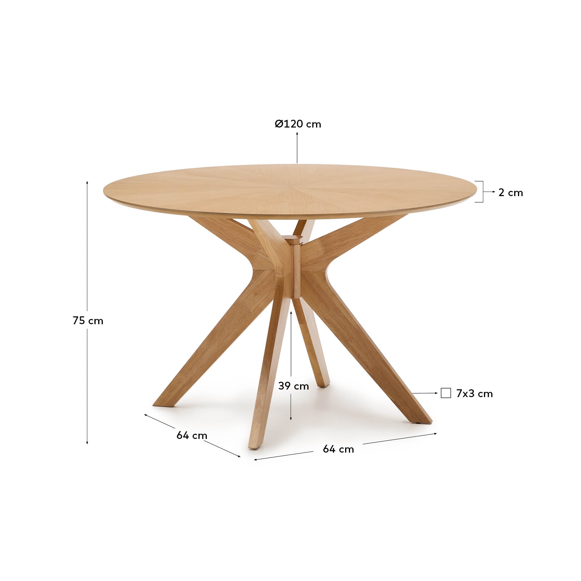 Naanim round table in oak veneer, Ø 120 cm - Measurements