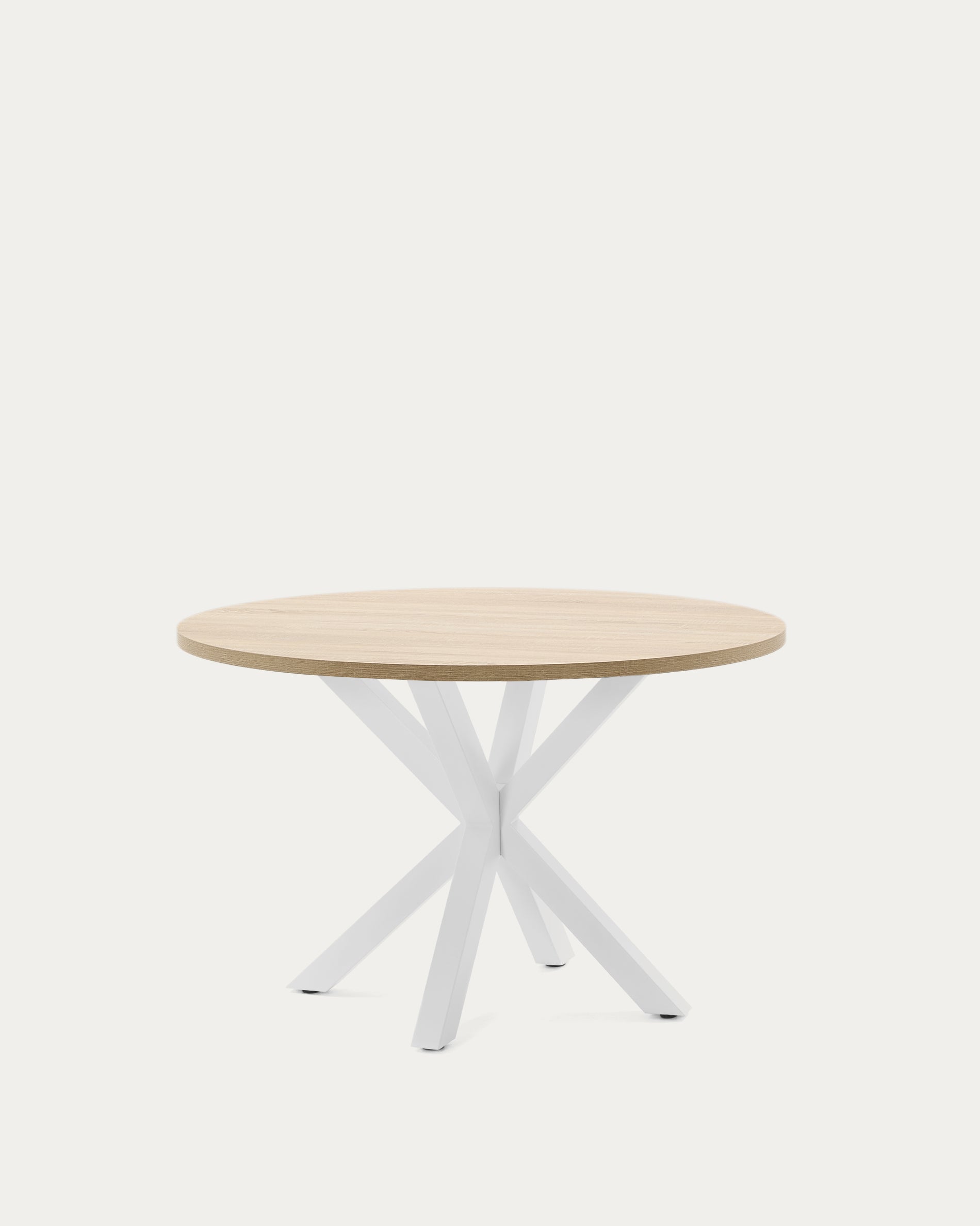 Argo round table with oak-effect melamine top and white-finished steel legs, Ø120 cm - Product View