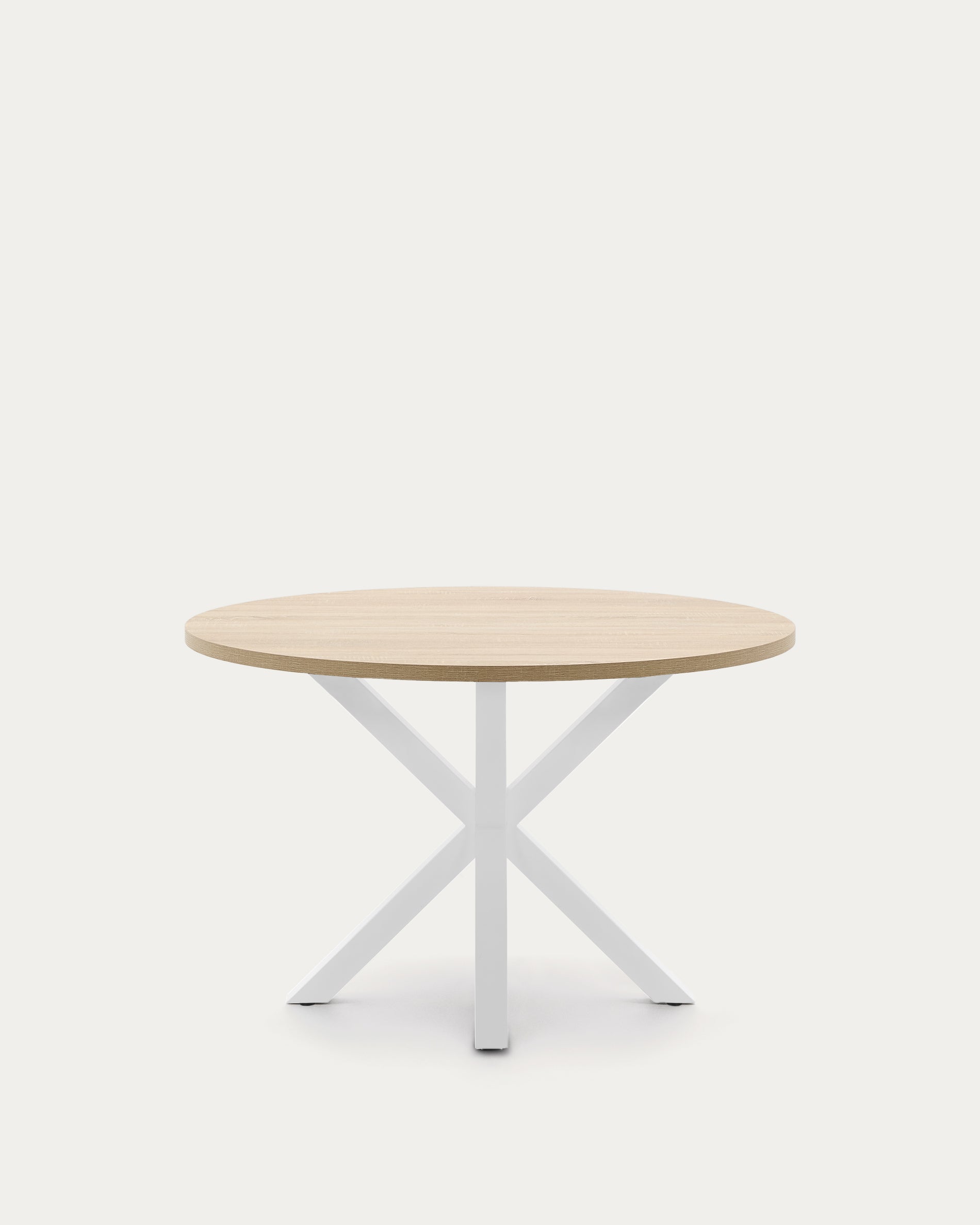 Argo round table with oak-effect melamine top and white-finished steel legs, Ø120 cm - Product View