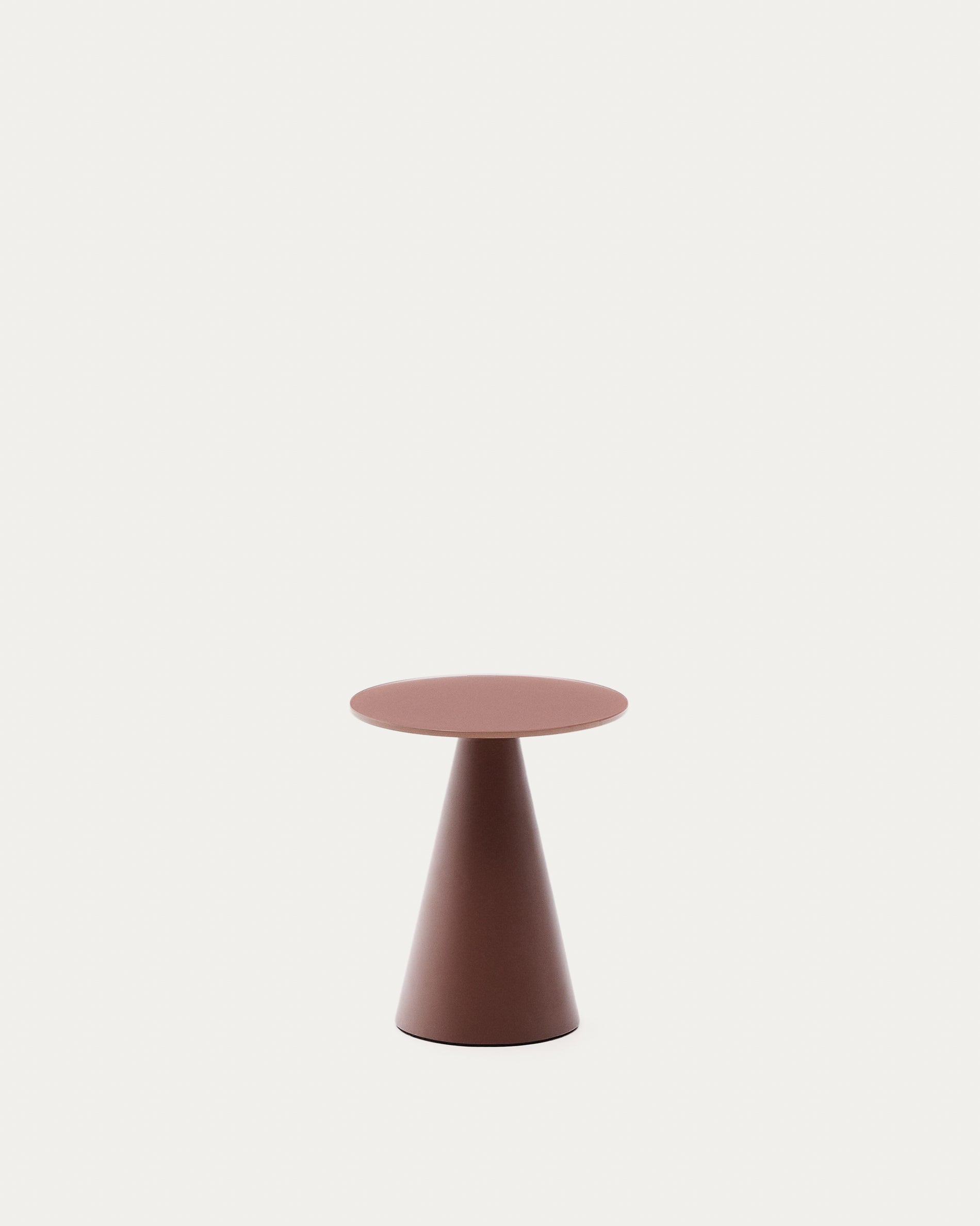 Wilshire side table with frosted tempered glass and matt terracotta painted steel finish Ø35cm - Product View