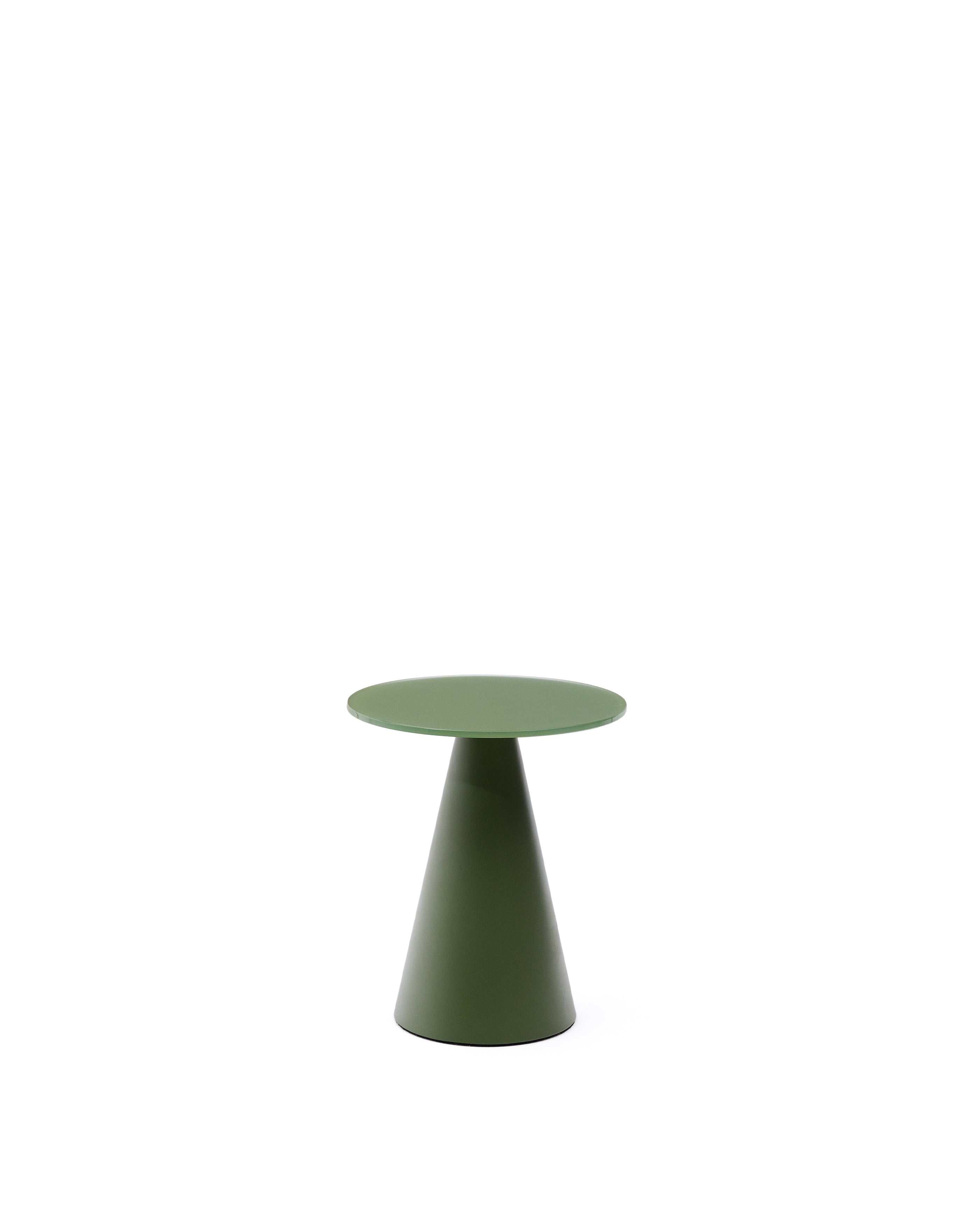Wilshire side table with frosted tempered glass and matt green painted steel finish Ø35cm - Product Image
