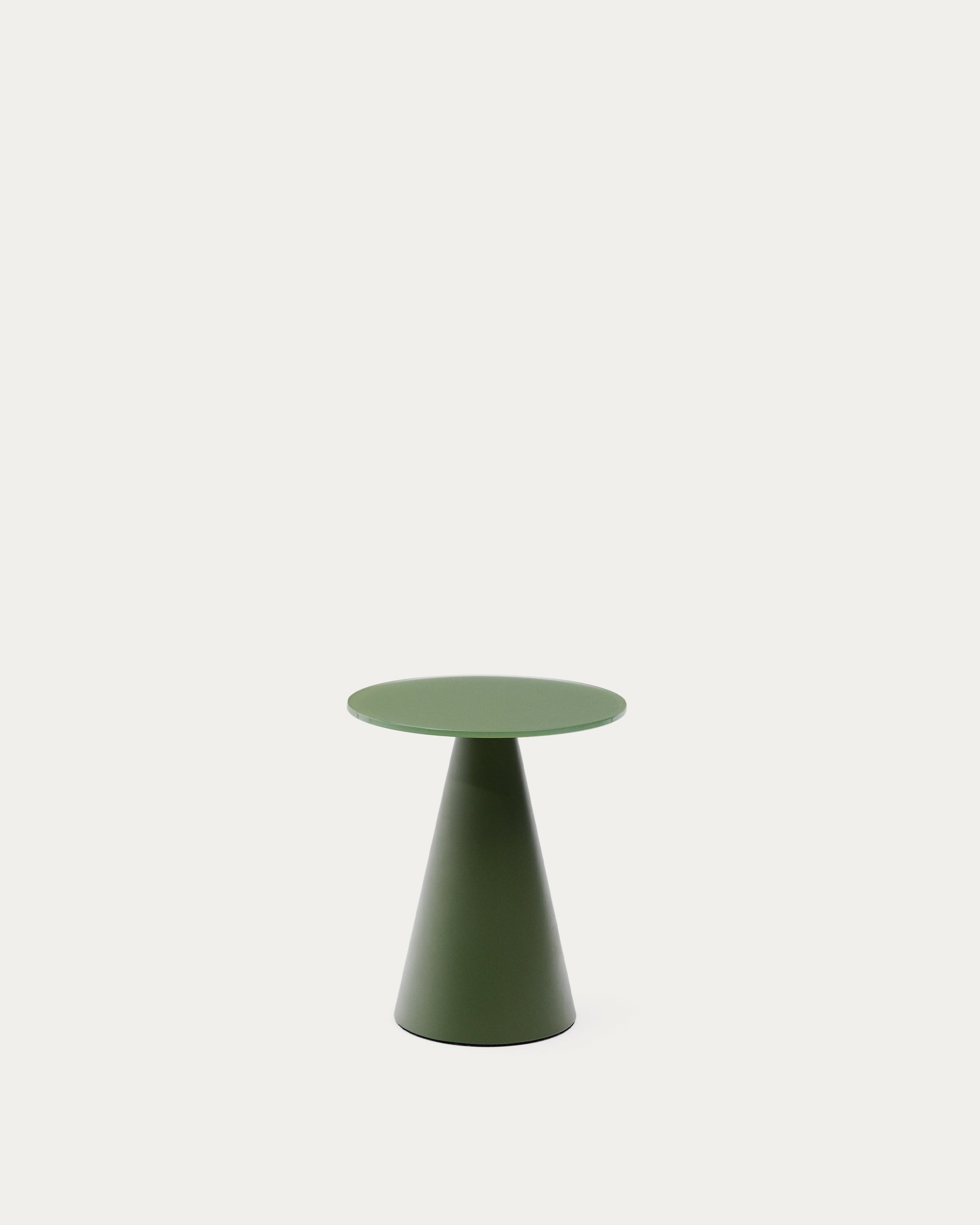 Wilshire side table with frosted tempered glass and matt green painted steel finish Ø35cm - Product View