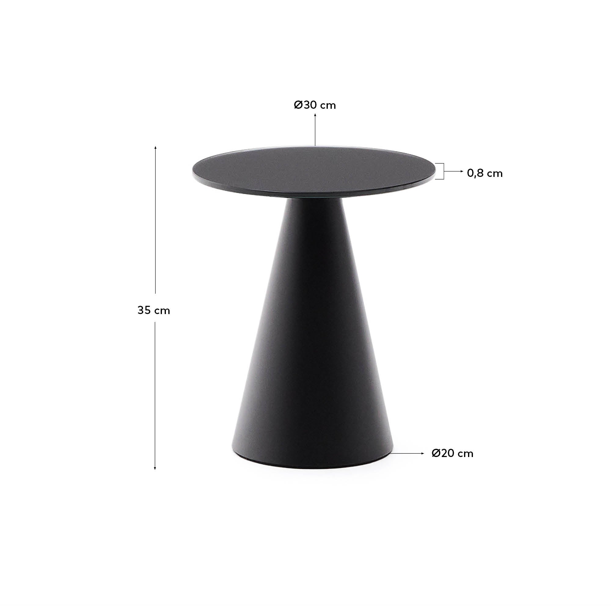 Wilshire side table with frosted tempered glass and steel with matt black painted finish Ø30cm - Measurements