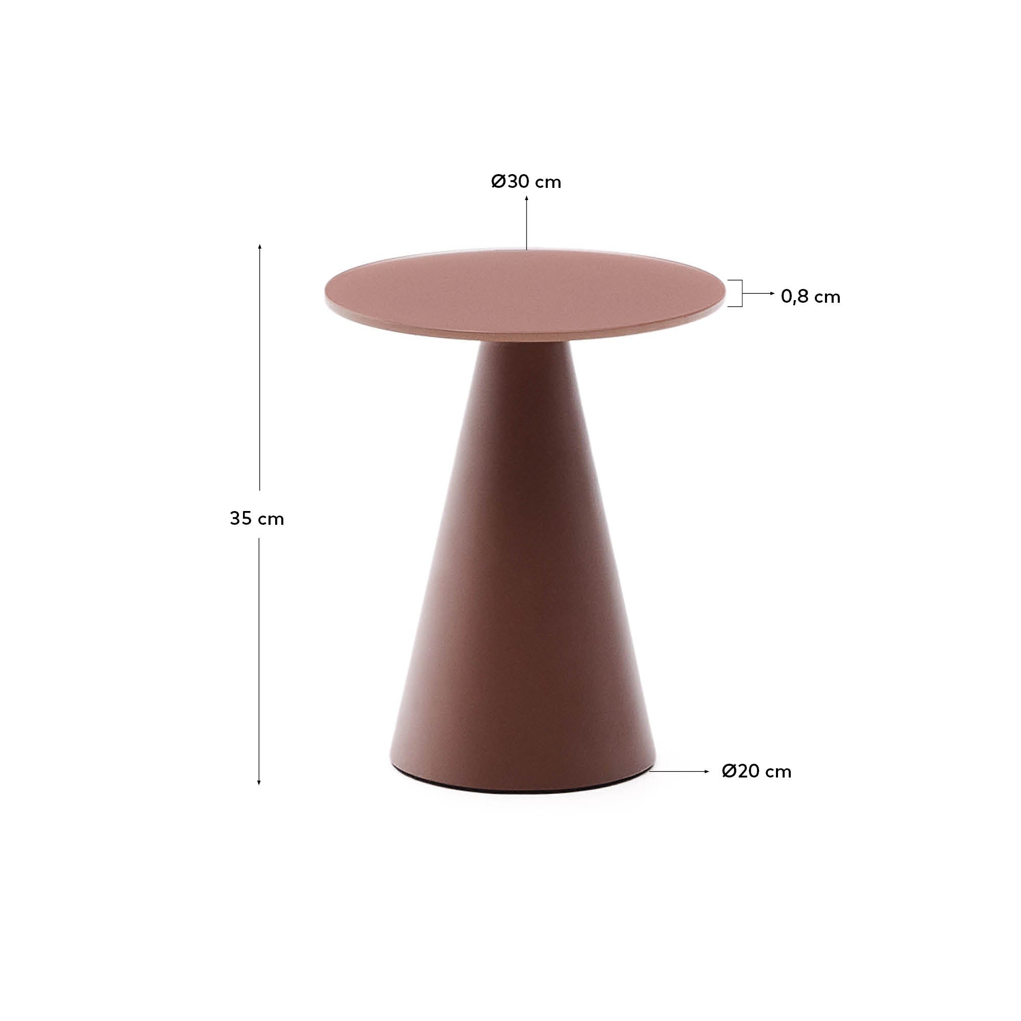 Wilshire  side table with frosted tempered glass and matt terracotta painted steel finish Ø30cm - Measurements