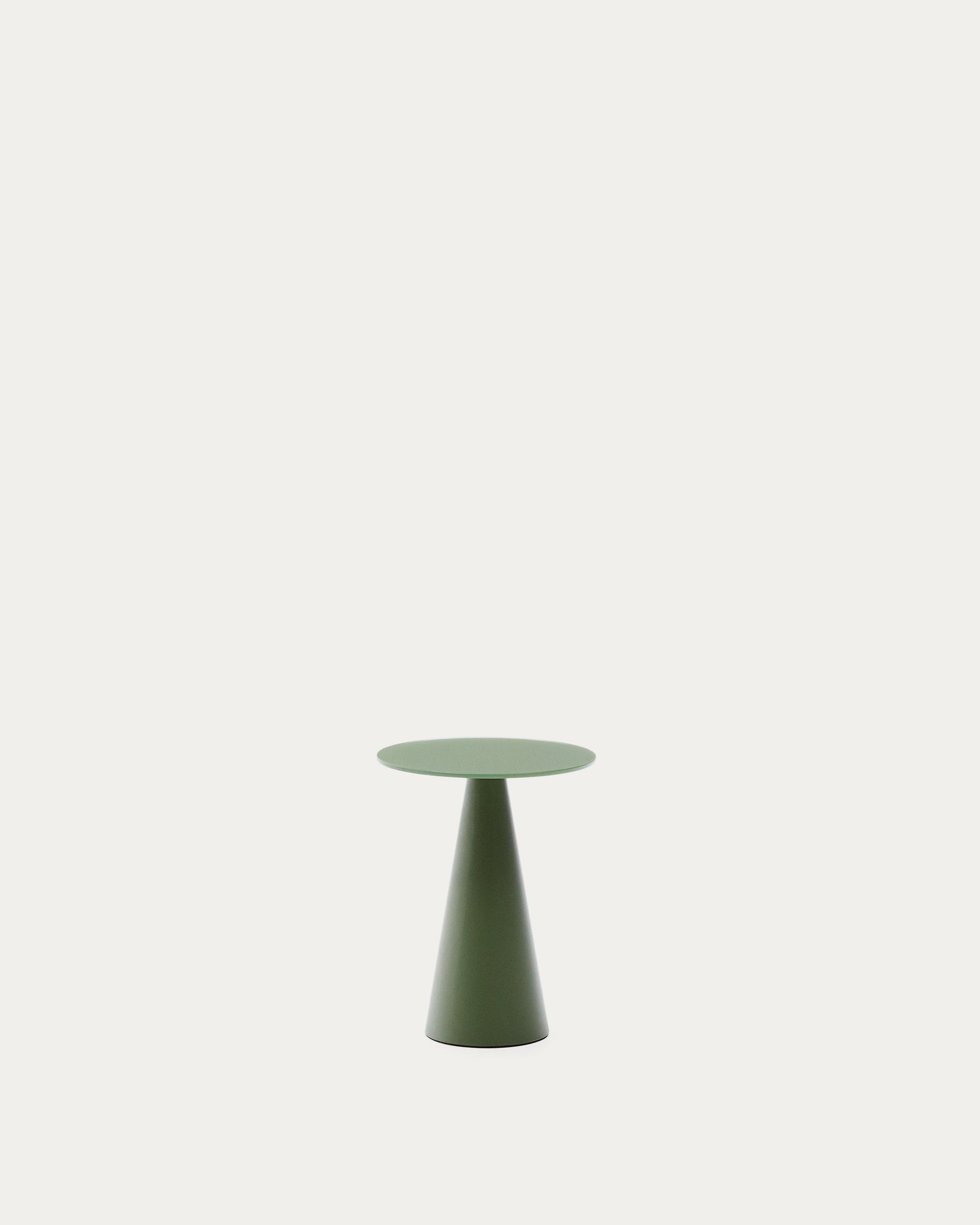 Wilshire side table with frosted tempered glass and matt green painted steel finish Ø30cm - Product View