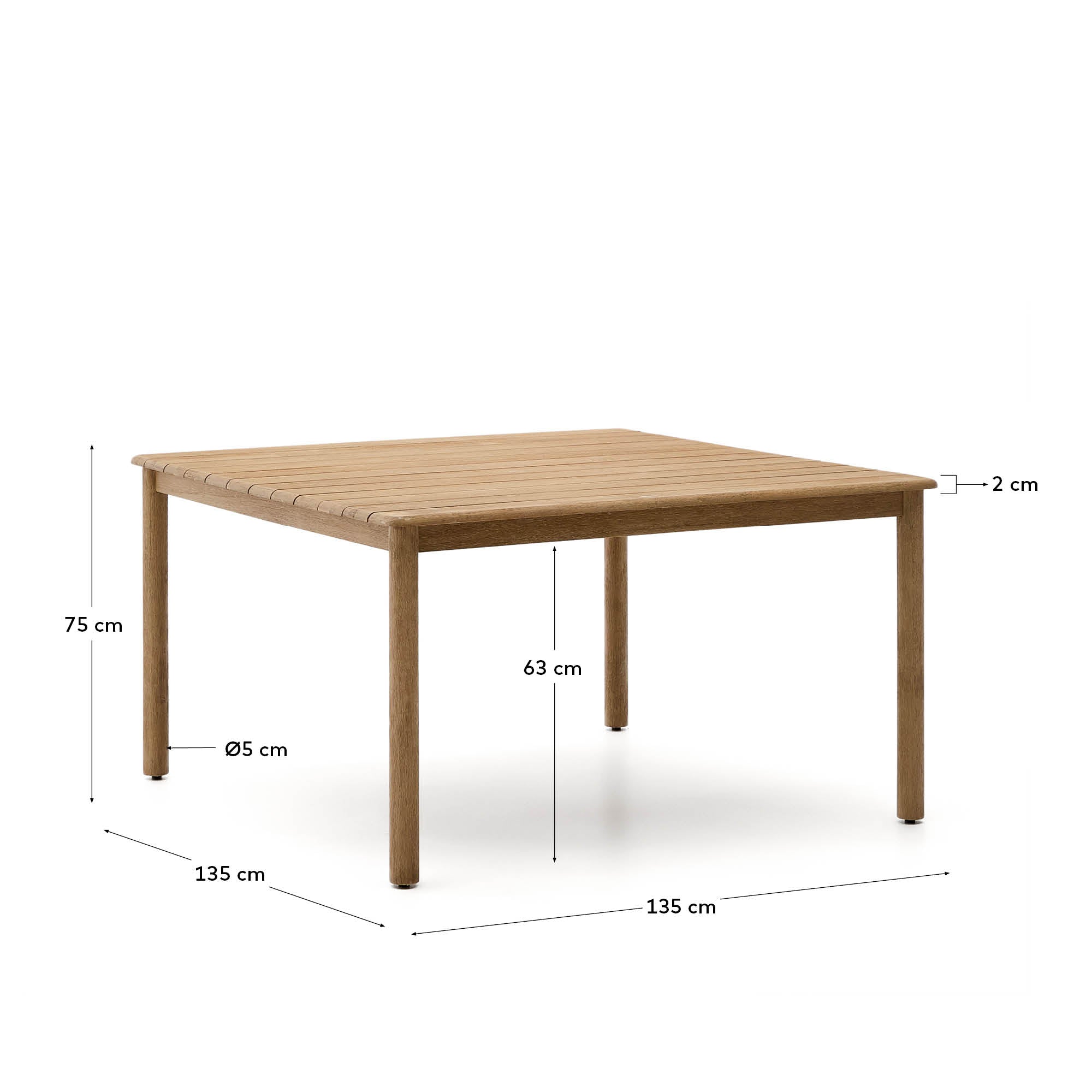 Sori table in FSC 100% solid acacia wood 135 x 135cm - Measurements