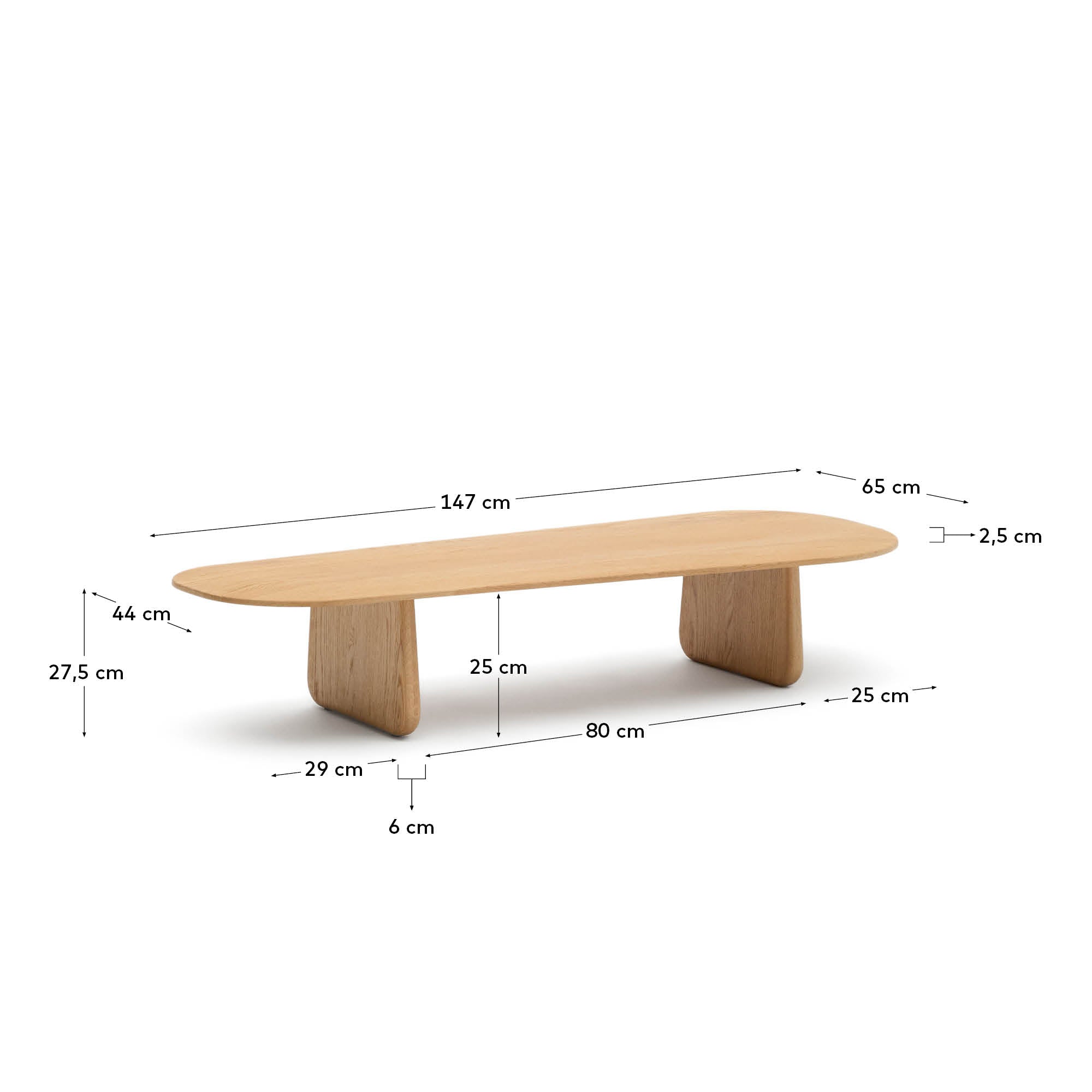 Pirita coffee table made from solid oak wood in a natural finish, 146 x 56.5 cm FSC 100% - Measurements