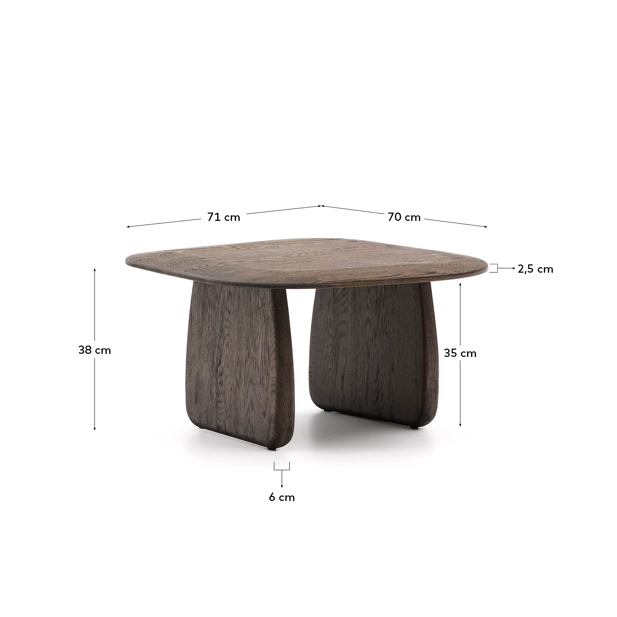 Pirita side table made from solid oak wood in a dark finish, 70.6 x 70 cm FSC 100% - Measurements