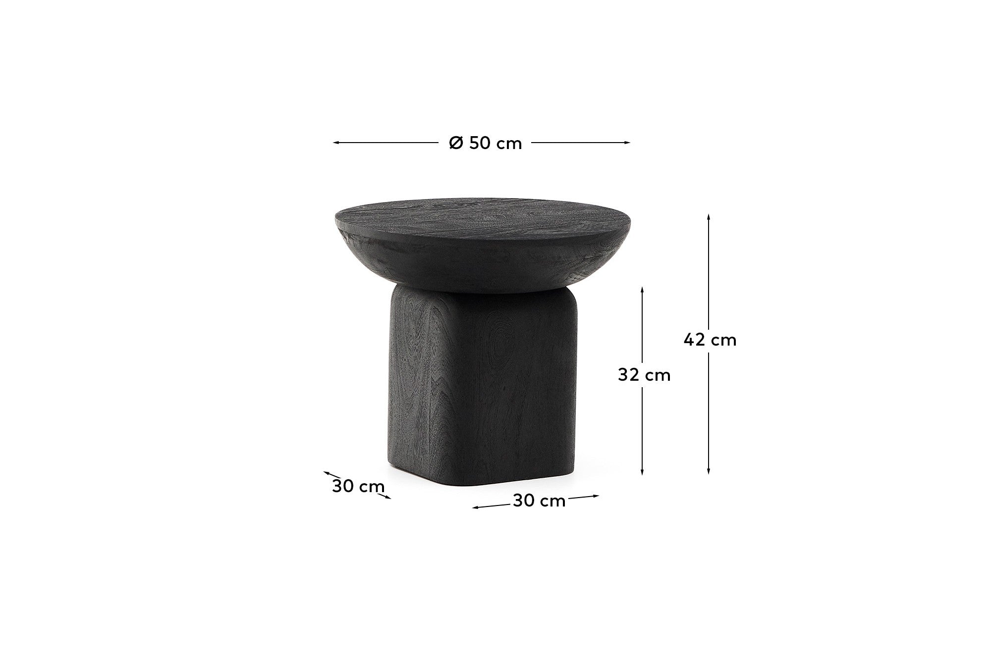 Ovak side table in solid acacia wood with black finish FSC 100% Ø50cm - Measurements