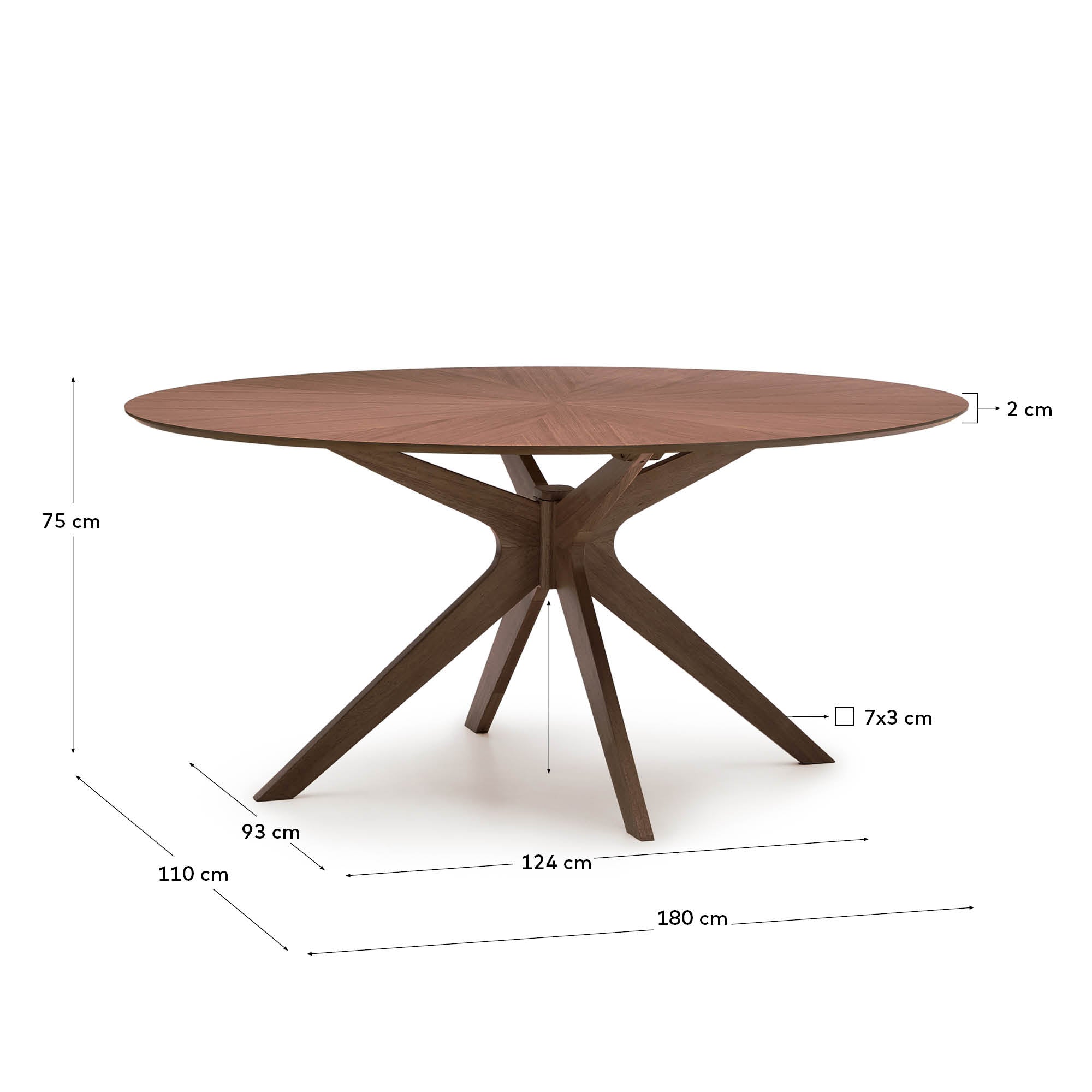 Naanim table in walnut veneer, 180 x 110 cm - Measurements