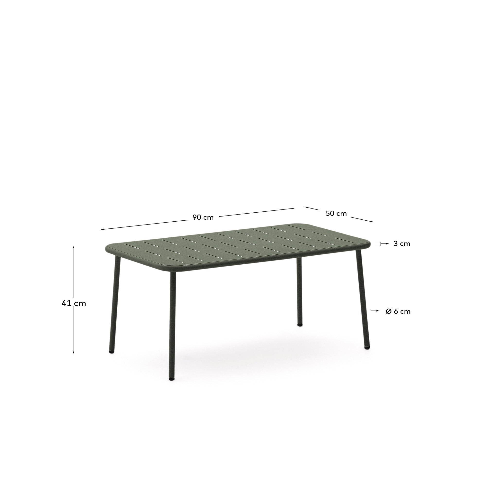 Zivia outdoor coffee table in green galvanised steel 90 x 50cm - Measurements