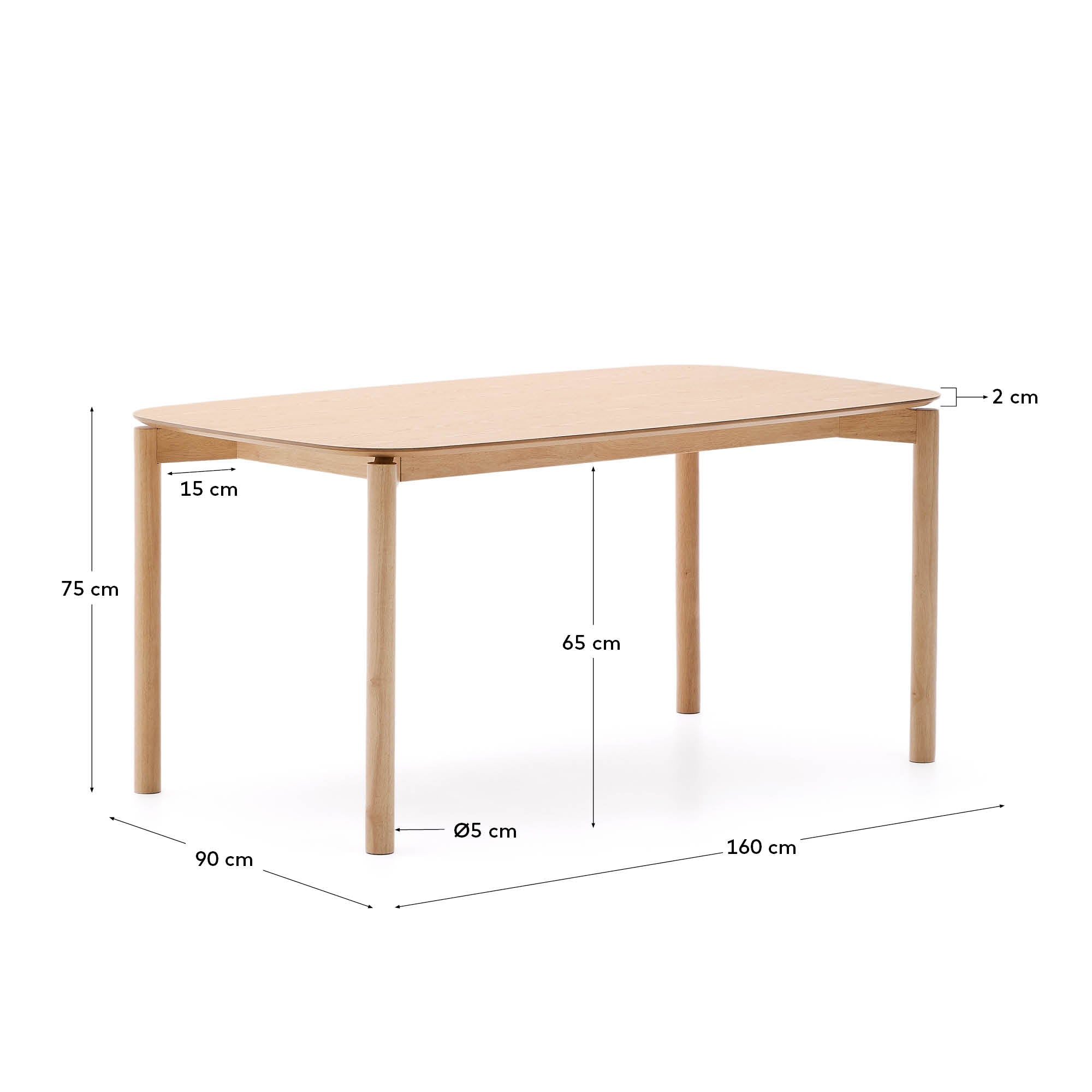 Indara table in ash veneer with natural finish 160 x 90 cm - Measurements