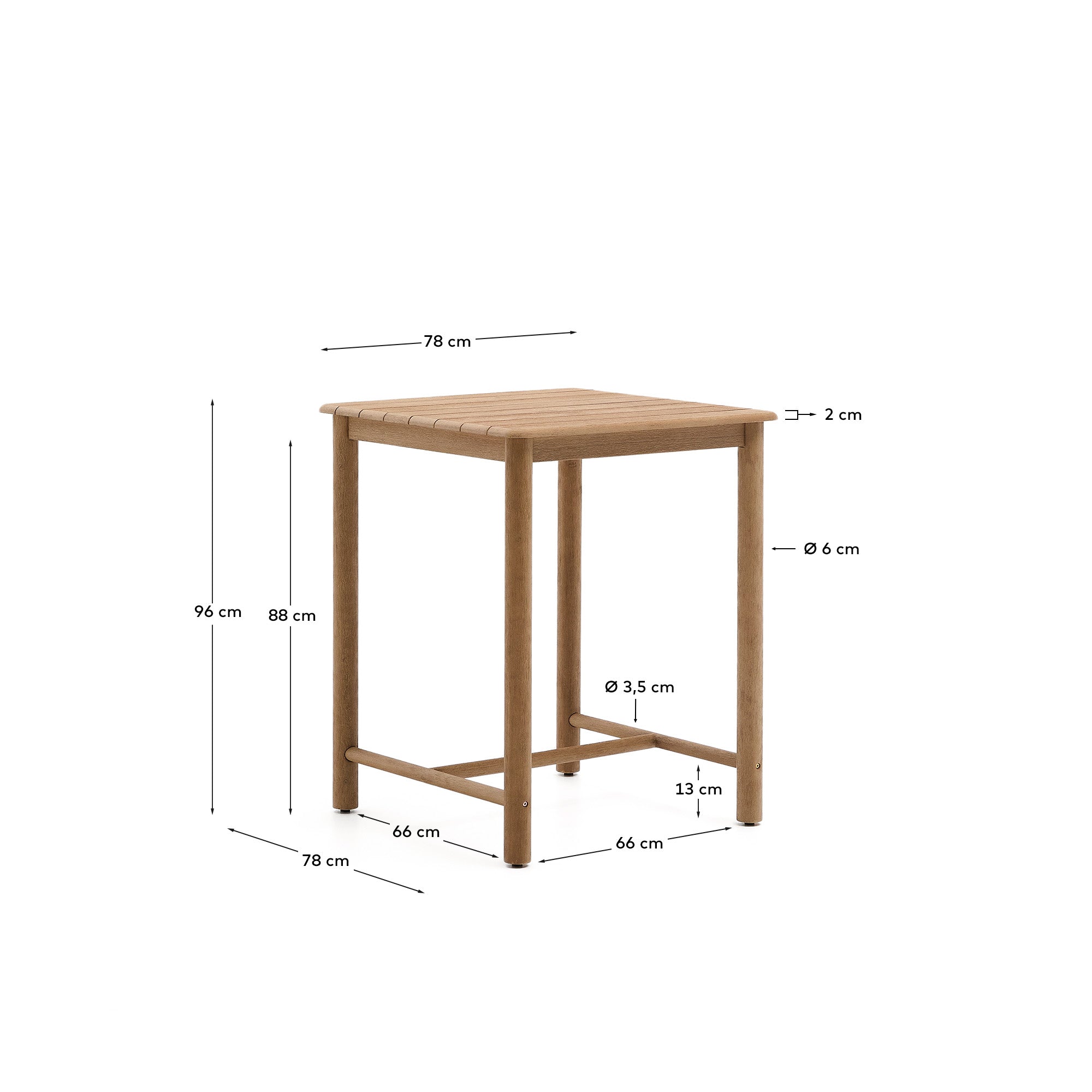 Sori table in FSC 100% solid acacia wood 78 x 78cm - Measurements
