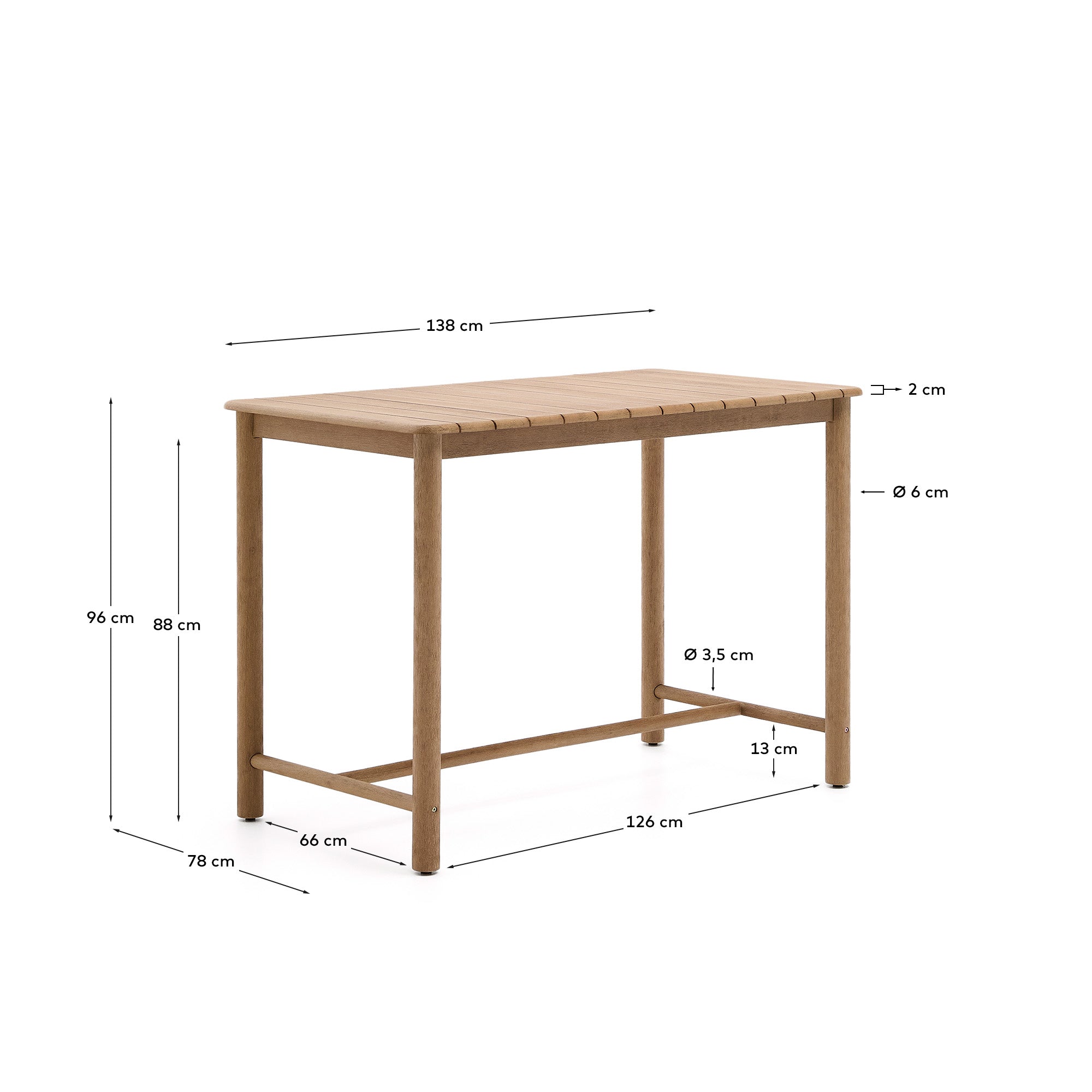 Sori table in FSC 100% solid acacia wood 135 x 78cm - Measurements