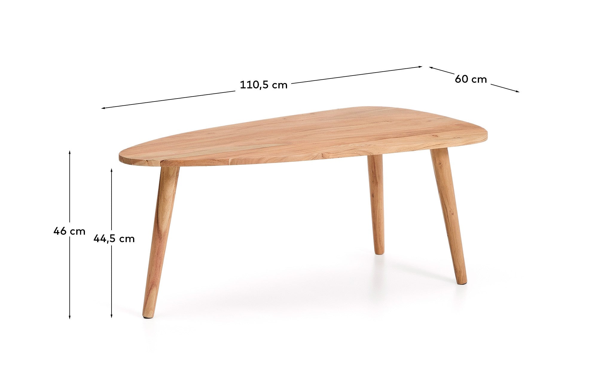 Duvani coffee table in solid acacia wood with bleached finish Ø110 x 60cm - Measurements