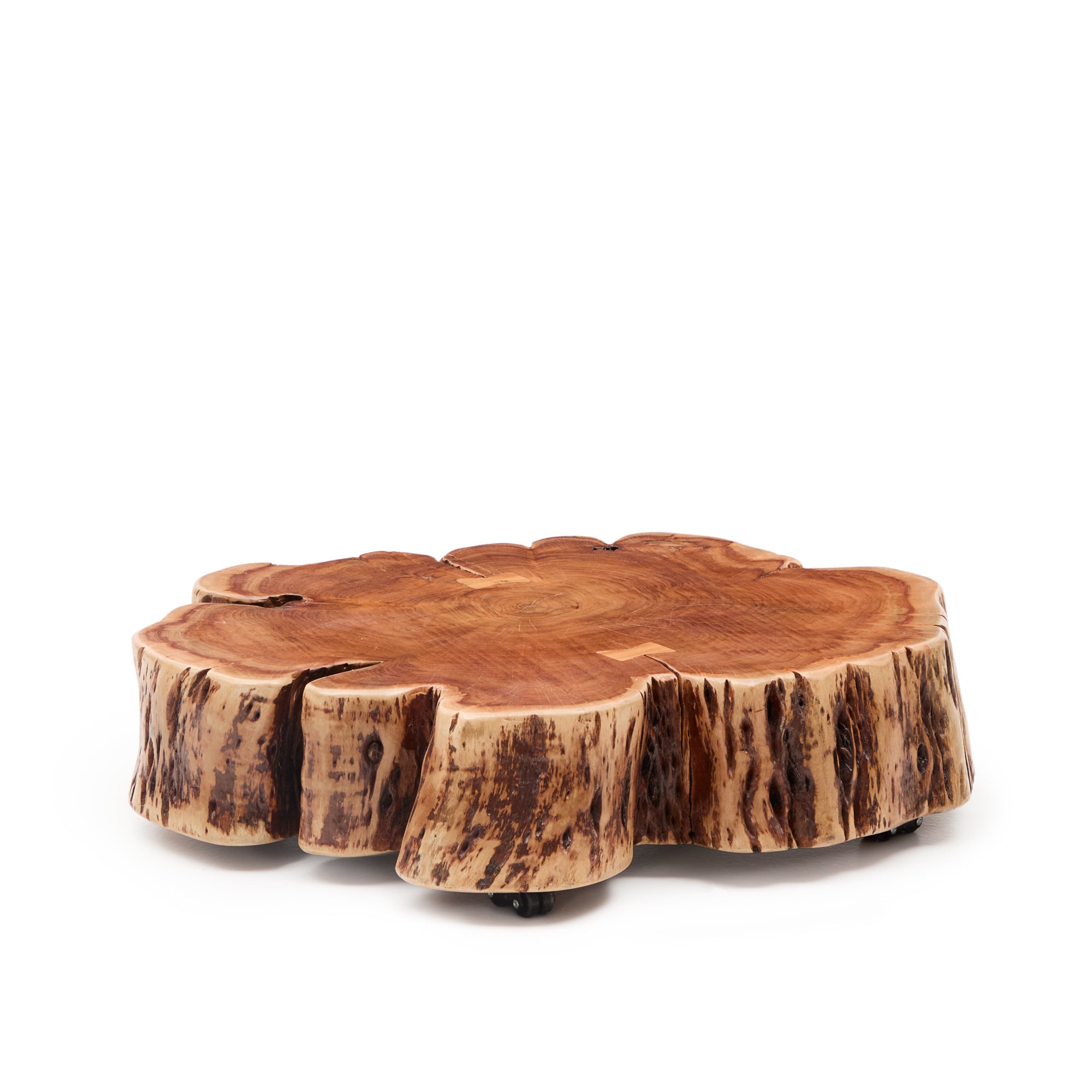Tavine coffee table in solid acacia wood with bleached finish with wheels Ø85cm - Product Image