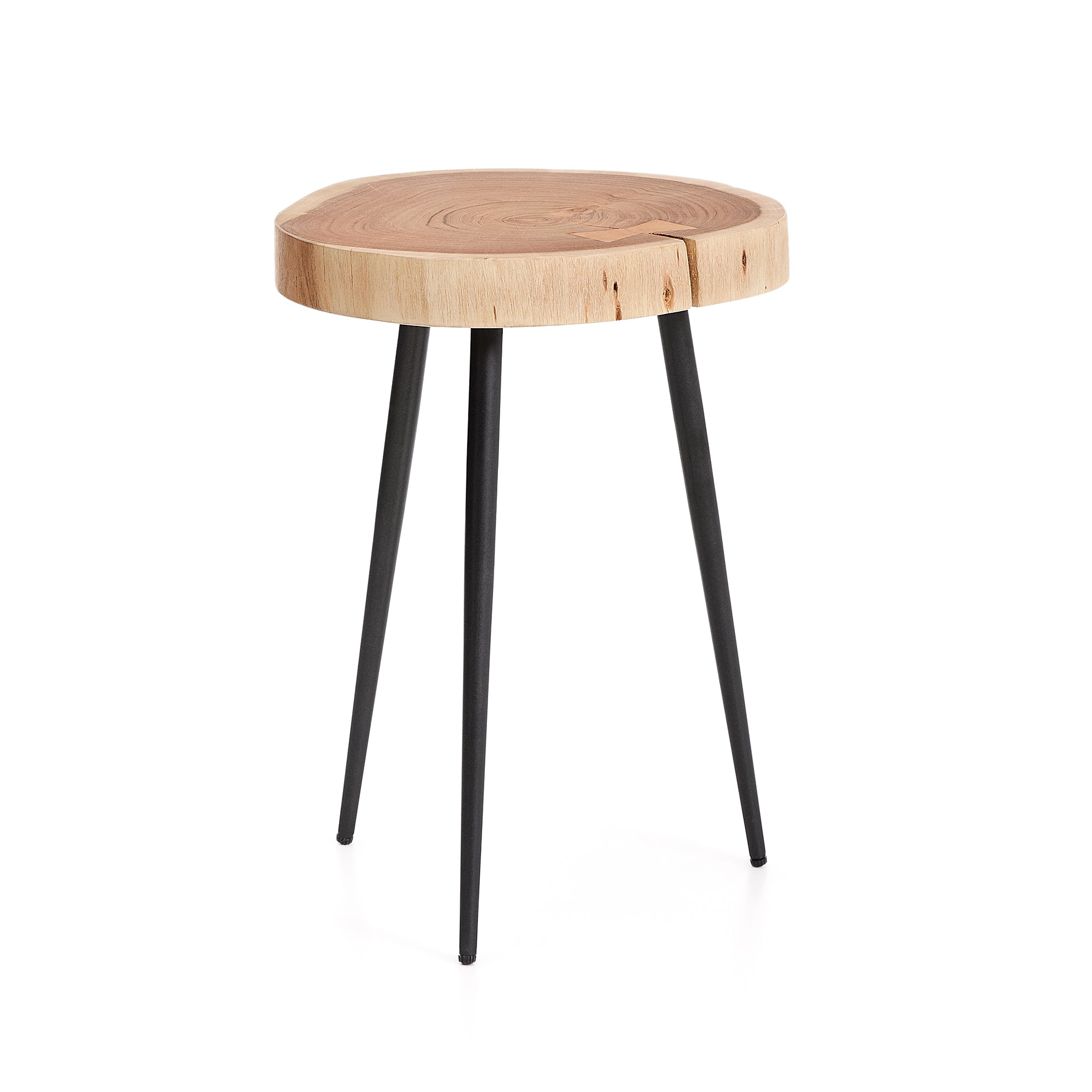 Tanive side table in solid acacia wood with bleached finish and black steel legs Ø35cm - Product Image