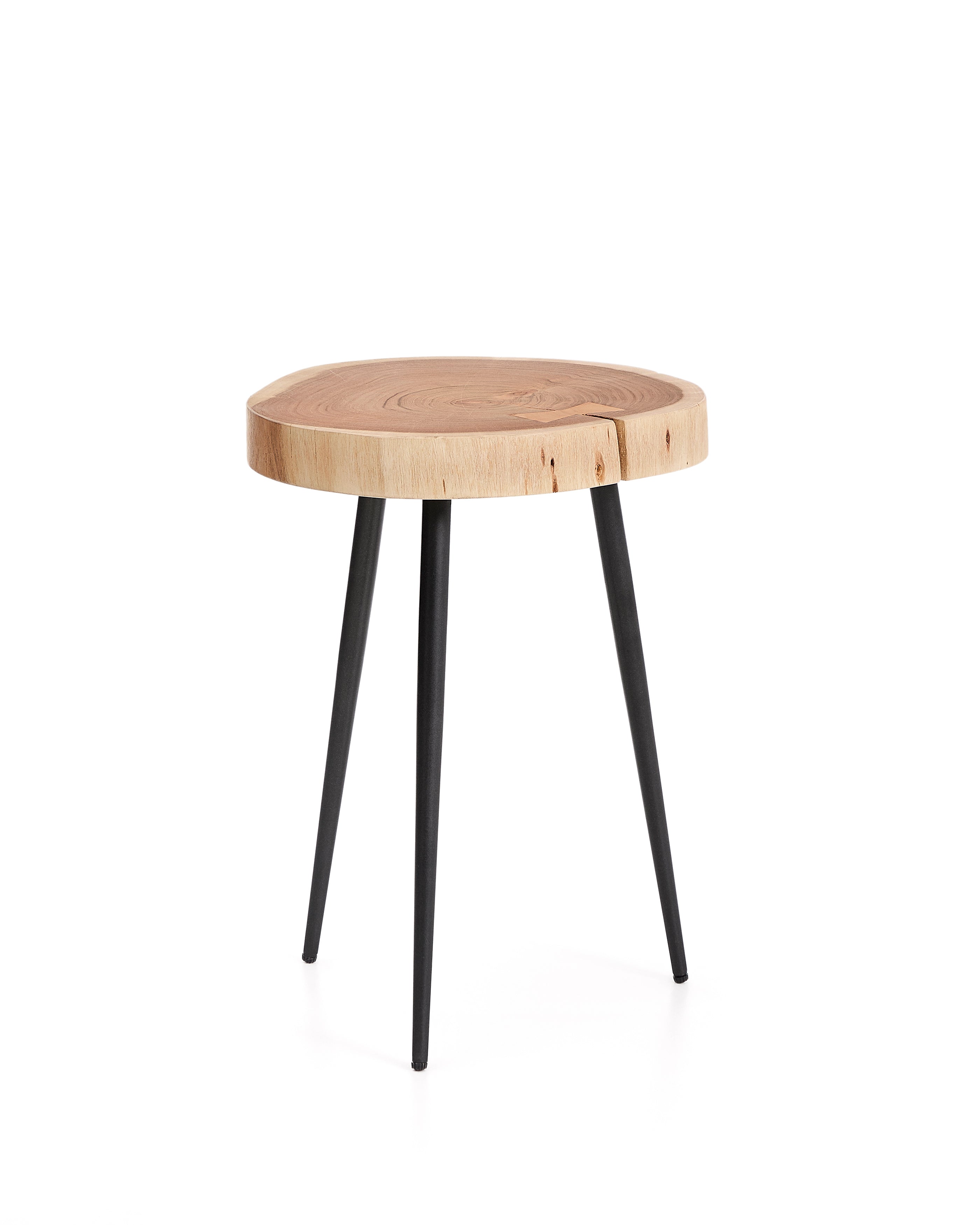 Tanive side table in solid acacia wood with bleached finish and black steel legs Ø35cm - Product Image