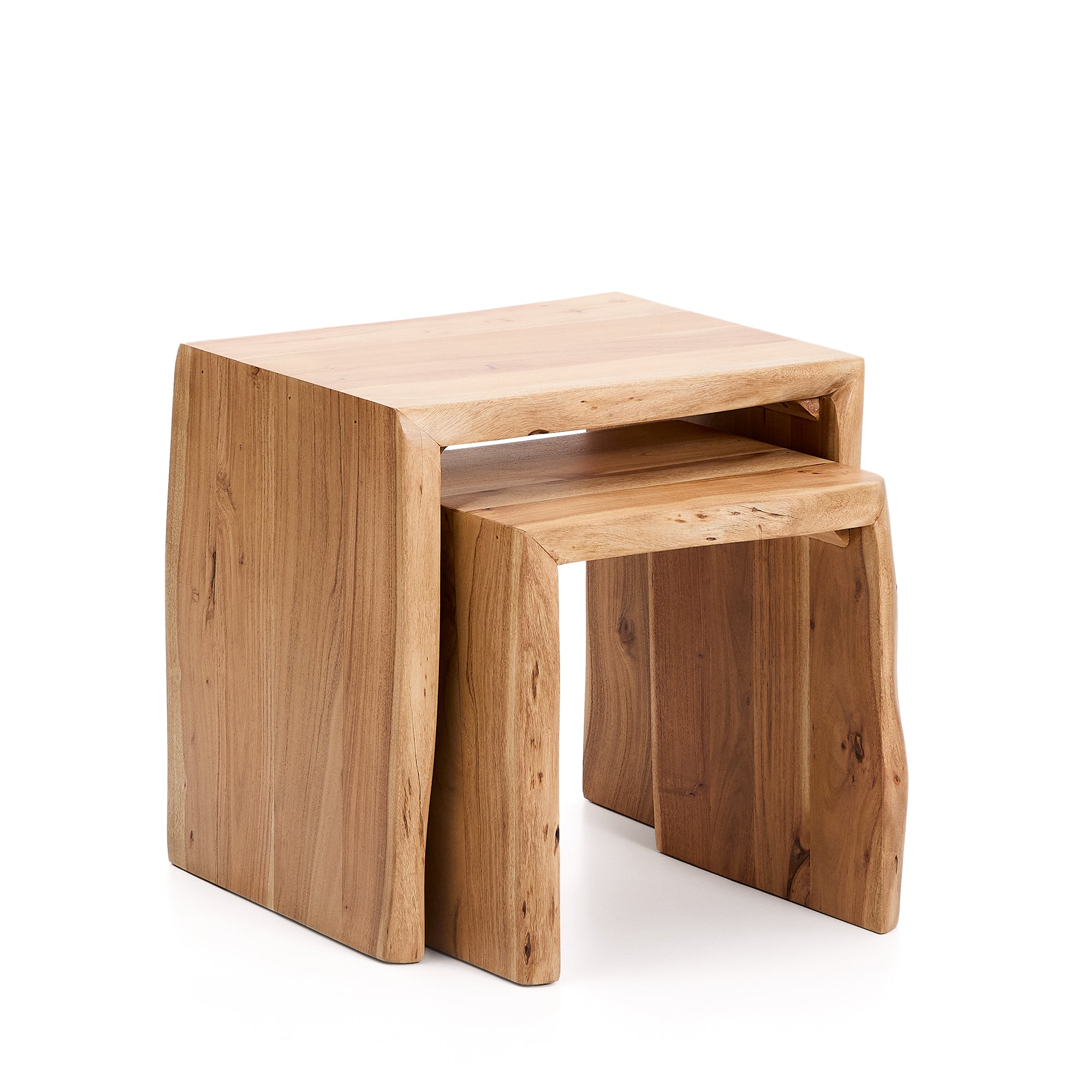 Lomiri set of 2 nesting side tables in solid acacia wood with bleached finish 50 x 42cm/34 x 42cm - Product Image