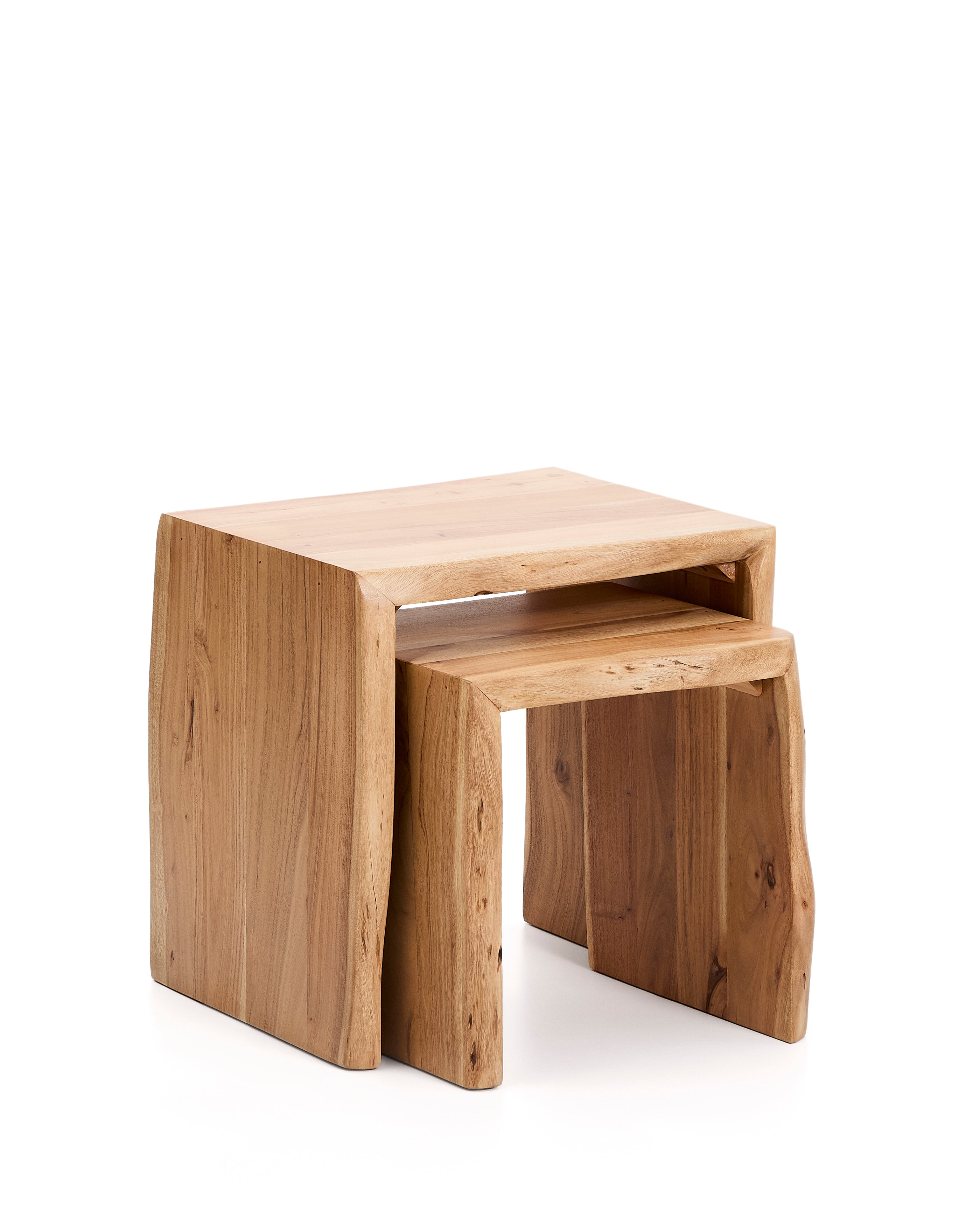 Lomiri set of 2 nesting side tables in solid acacia wood with bleached finish 50 x 42cm/34 x 42cm - Product Image