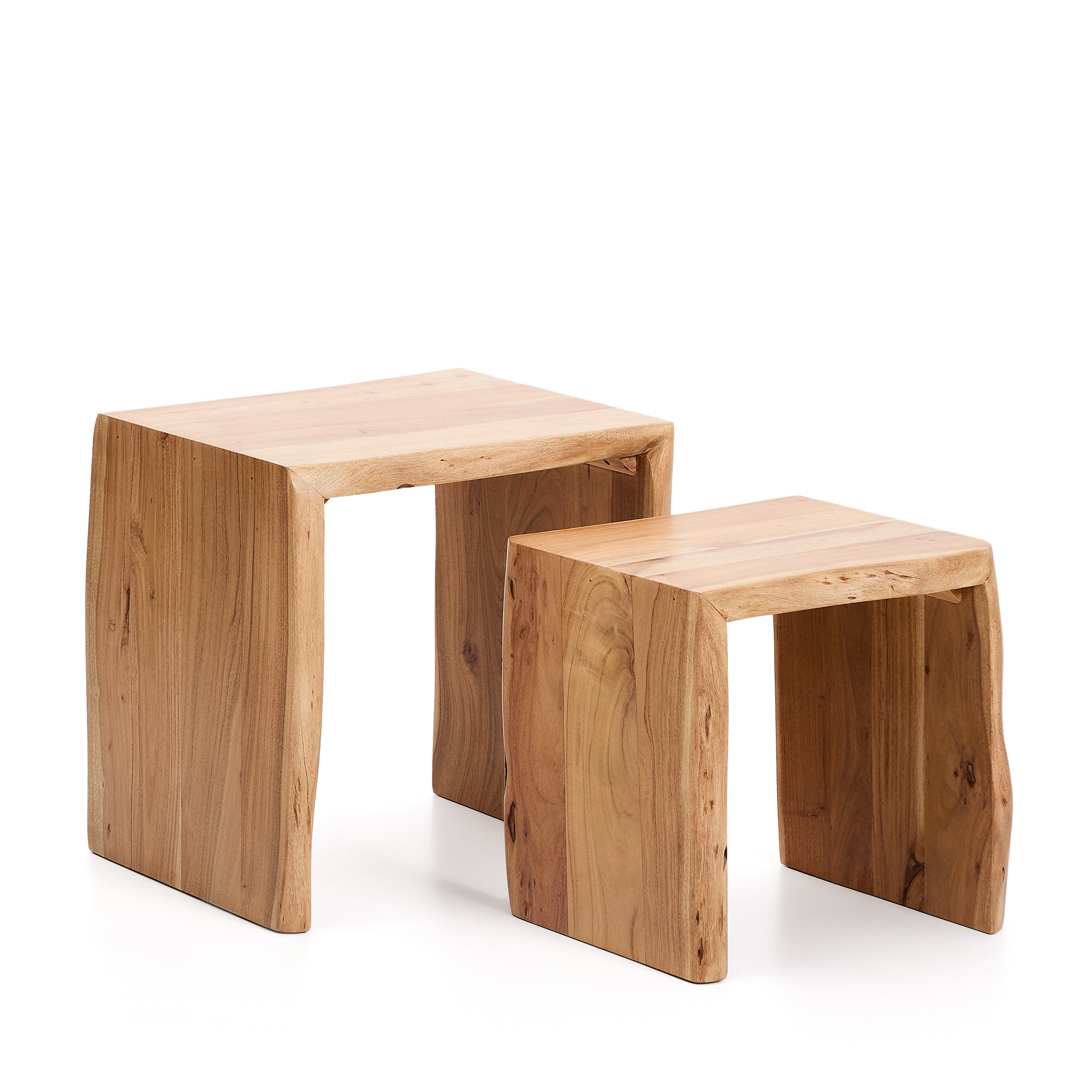 Lomiri set of 2 nesting side tables in solid acacia wood with bleached finish 50 x 42cm/34 x 42cm - Product Image