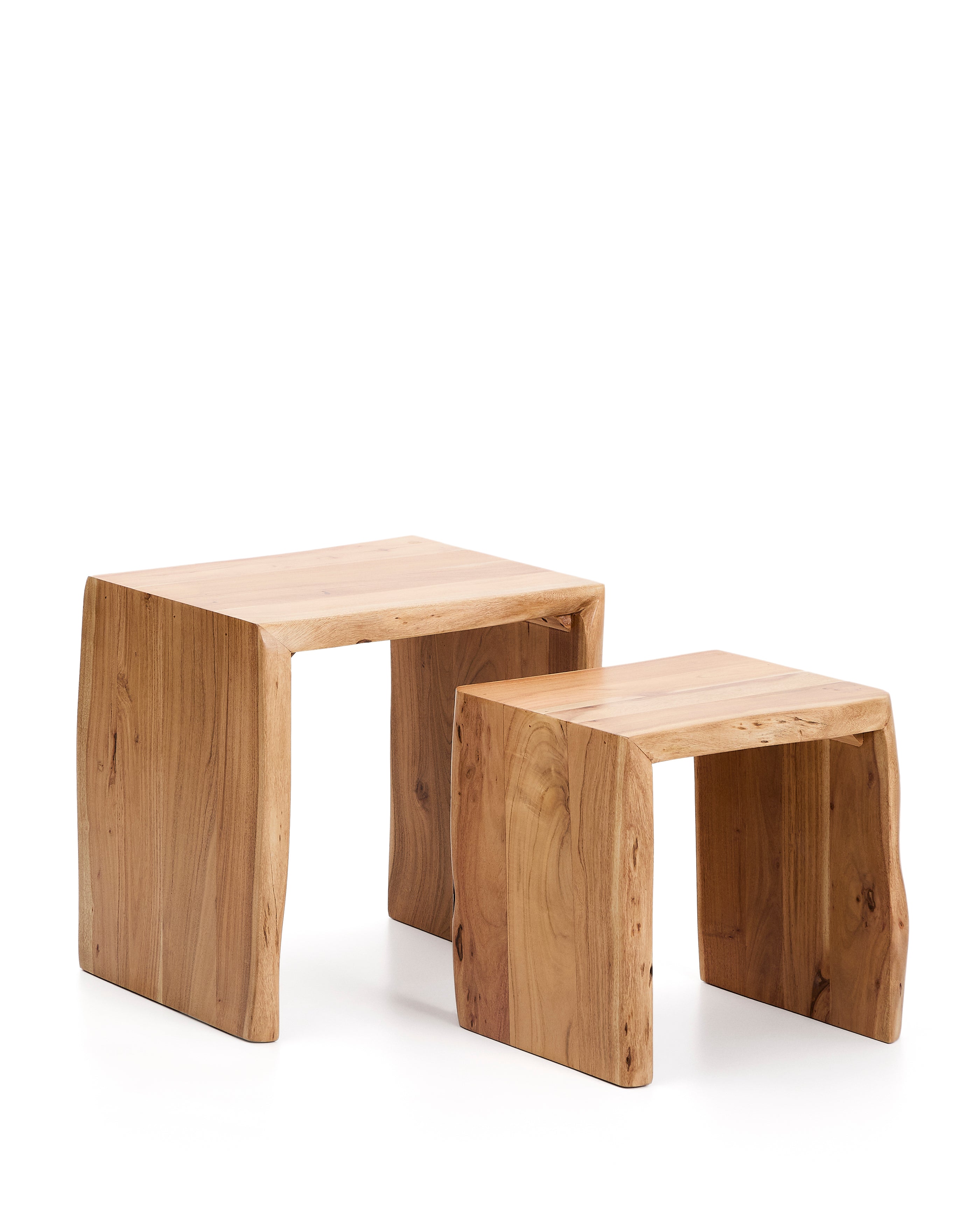 Lomiri set of 2 nesting side tables in solid acacia wood with bleached finish 50 x 42cm/34 x 42cm - Product Image