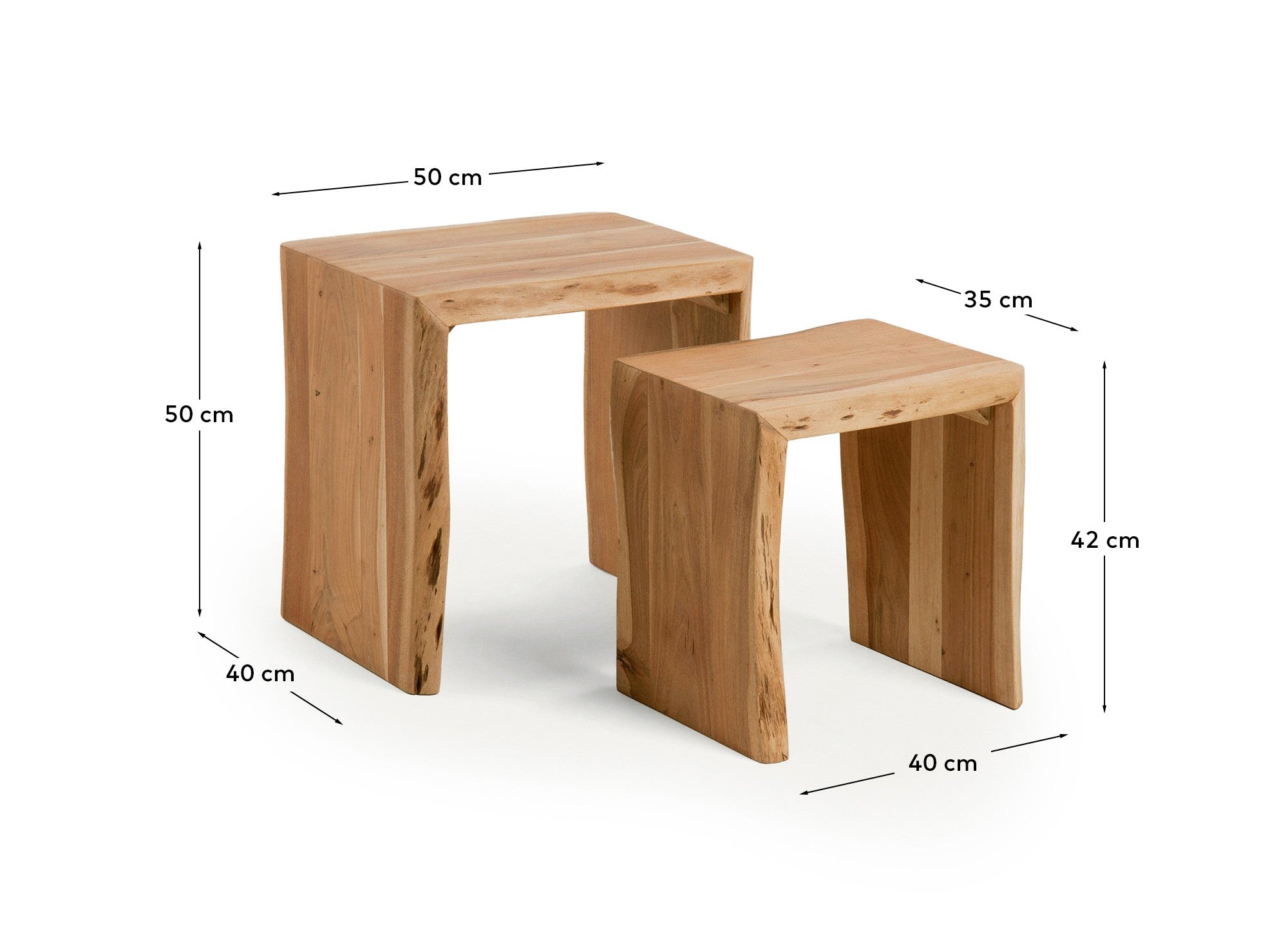 Lomiri set of 2 nesting side tables in solid acacia wood with bleached finish 50 x 42cm/34 x 42cm - Measurements