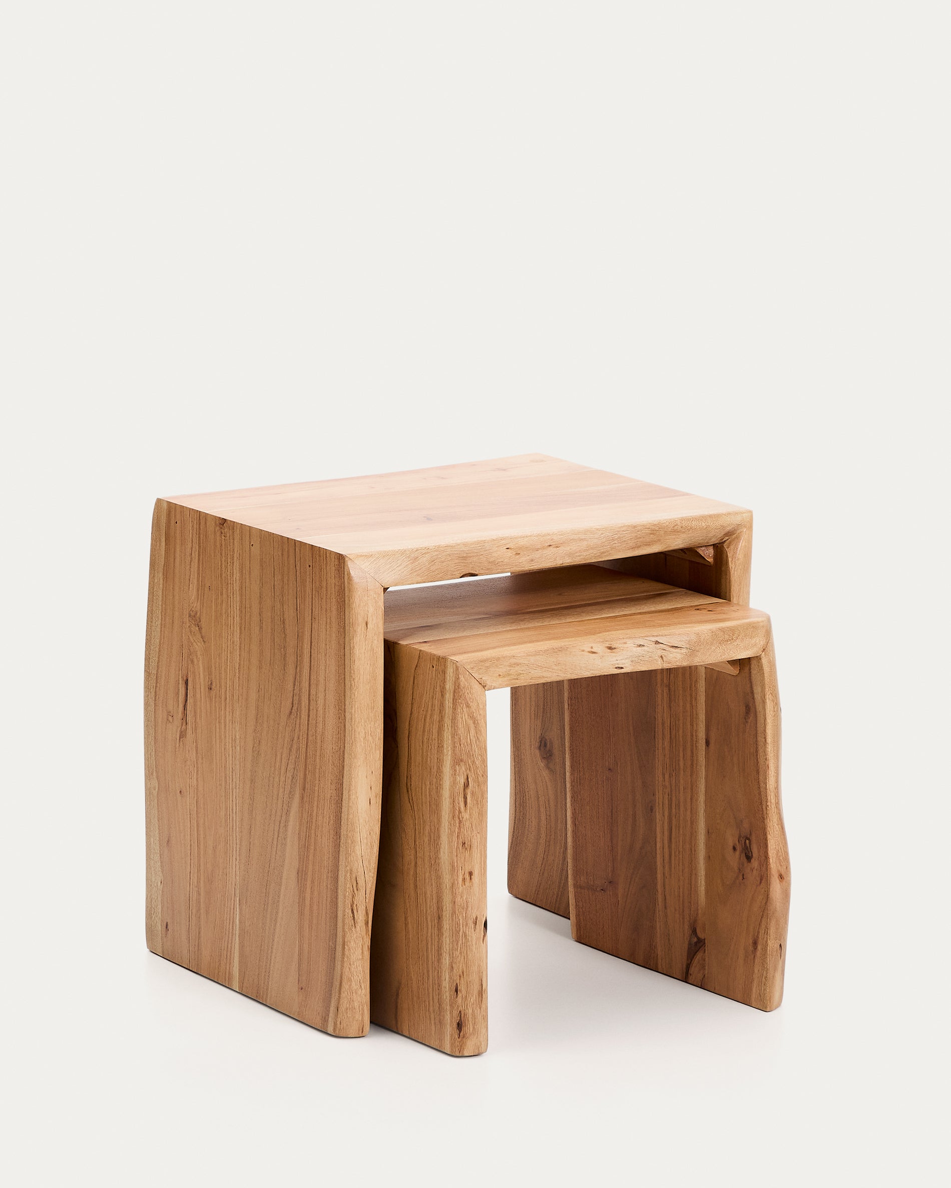 Lomiri set of 2 nesting side tables in solid acacia wood with bleached finish 50 x 42cm/34 x 42cm - Product View