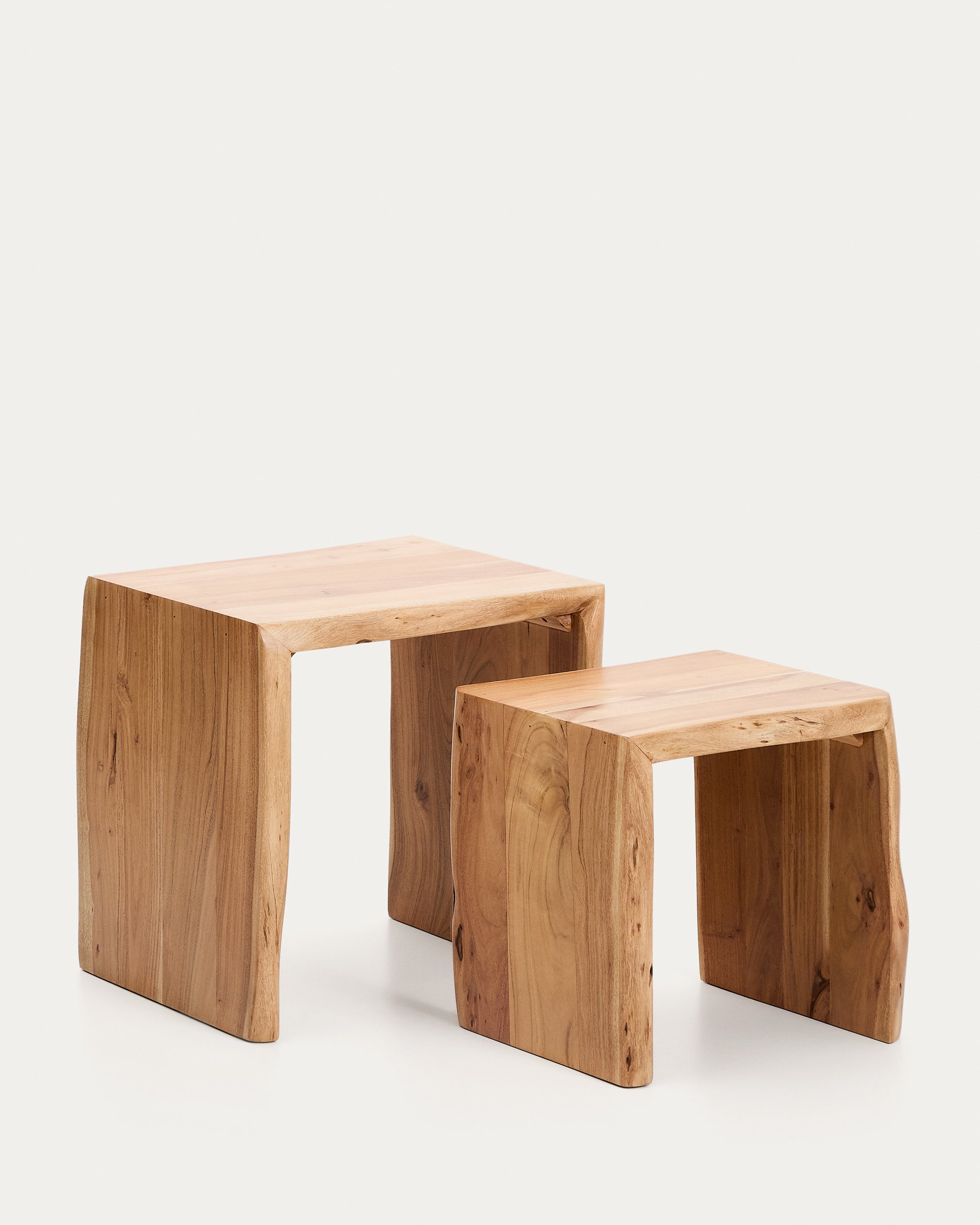 Lomiri set of 2 nesting side tables in solid acacia wood with bleached finish 50 x 42cm/34 x 42cm - Product View