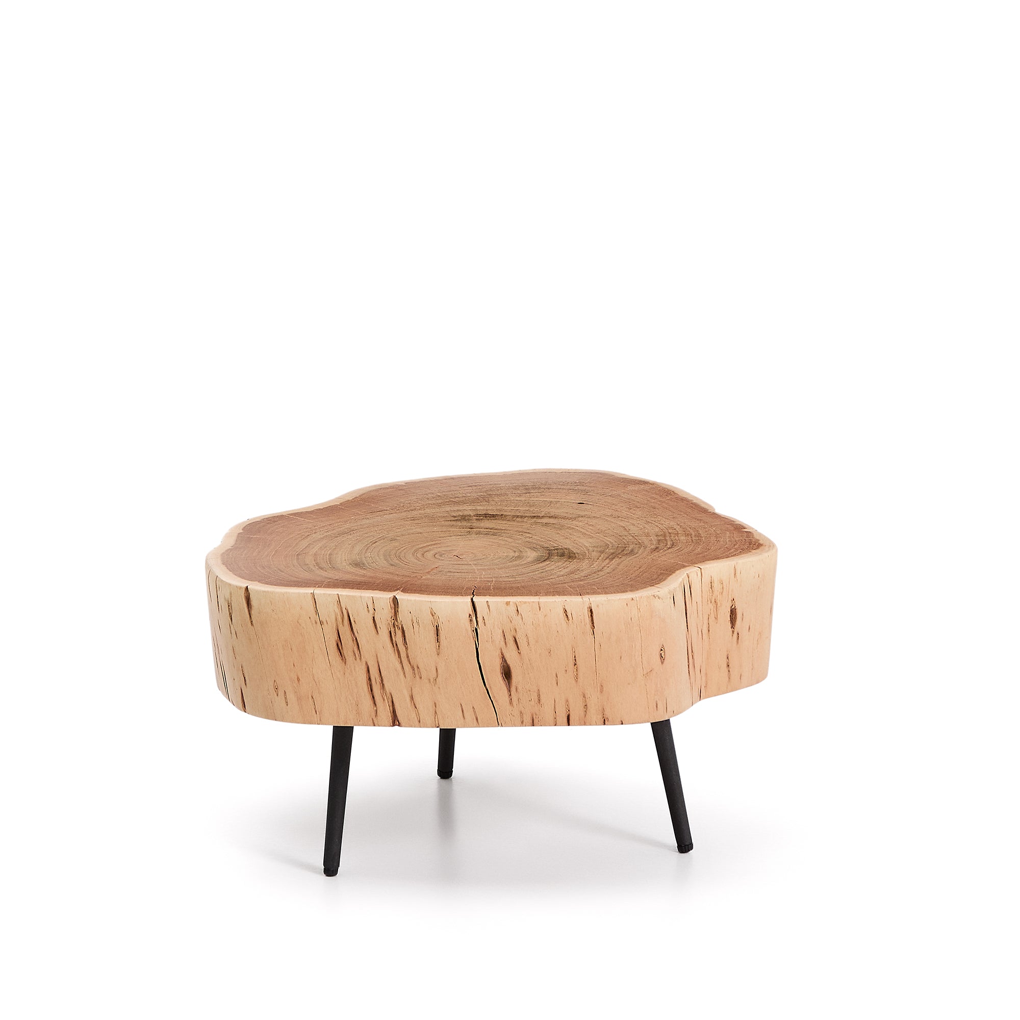Tavine coffee table in solid acacia wood with bleached finish and black steel legs Ø49cm - Product Image